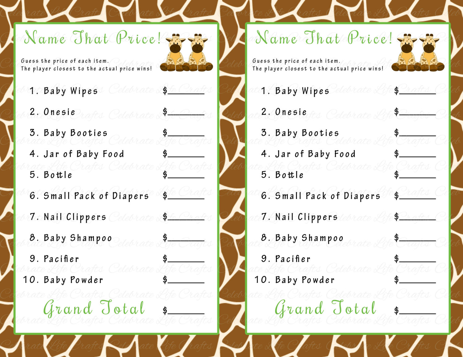 Baby Shower. Games For A Baby Shower: Baby Shower That Price Game - Free Printable Baby Shower Games For Twins