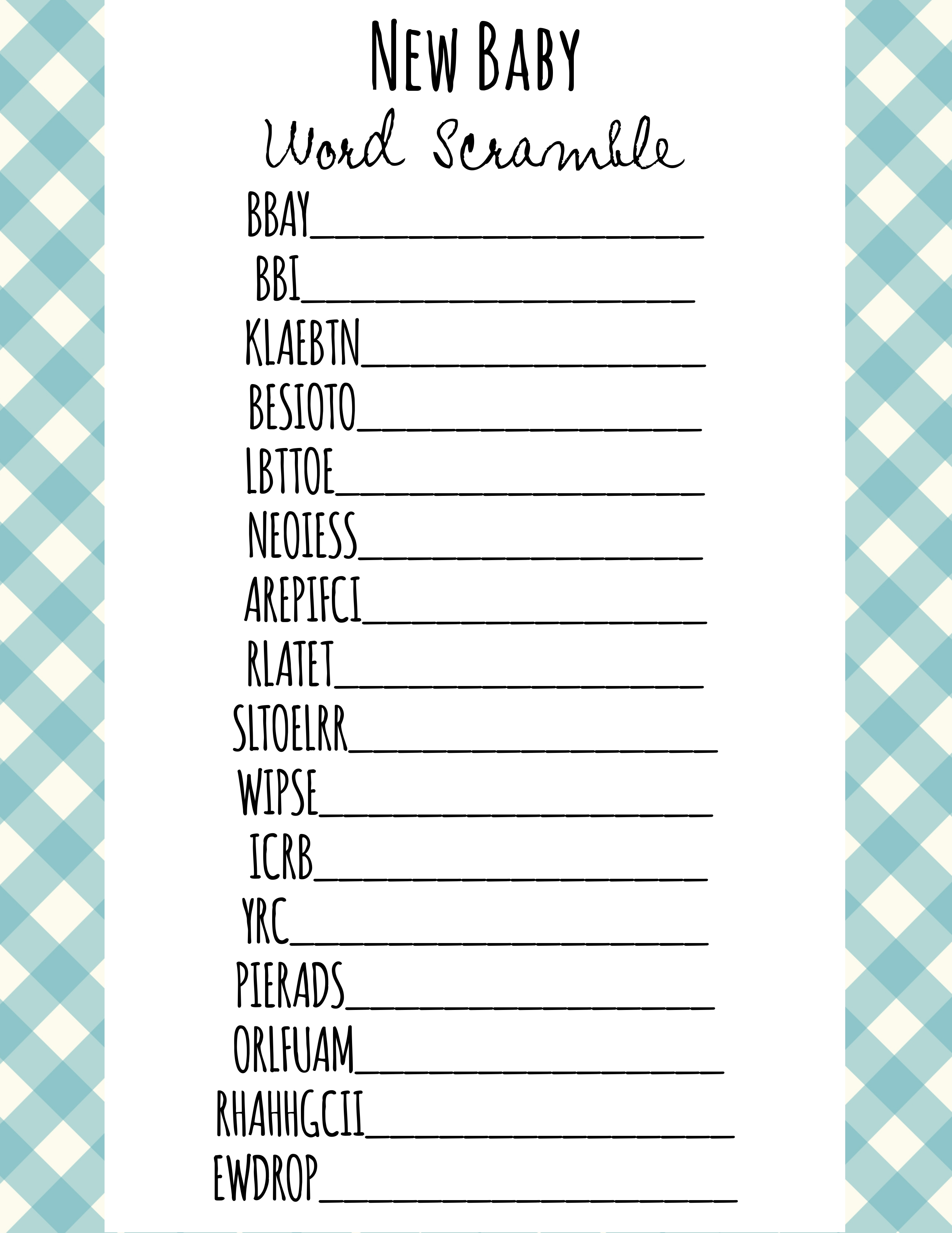 Free Printable Baby Shower Games With Answer Key - Free Printable