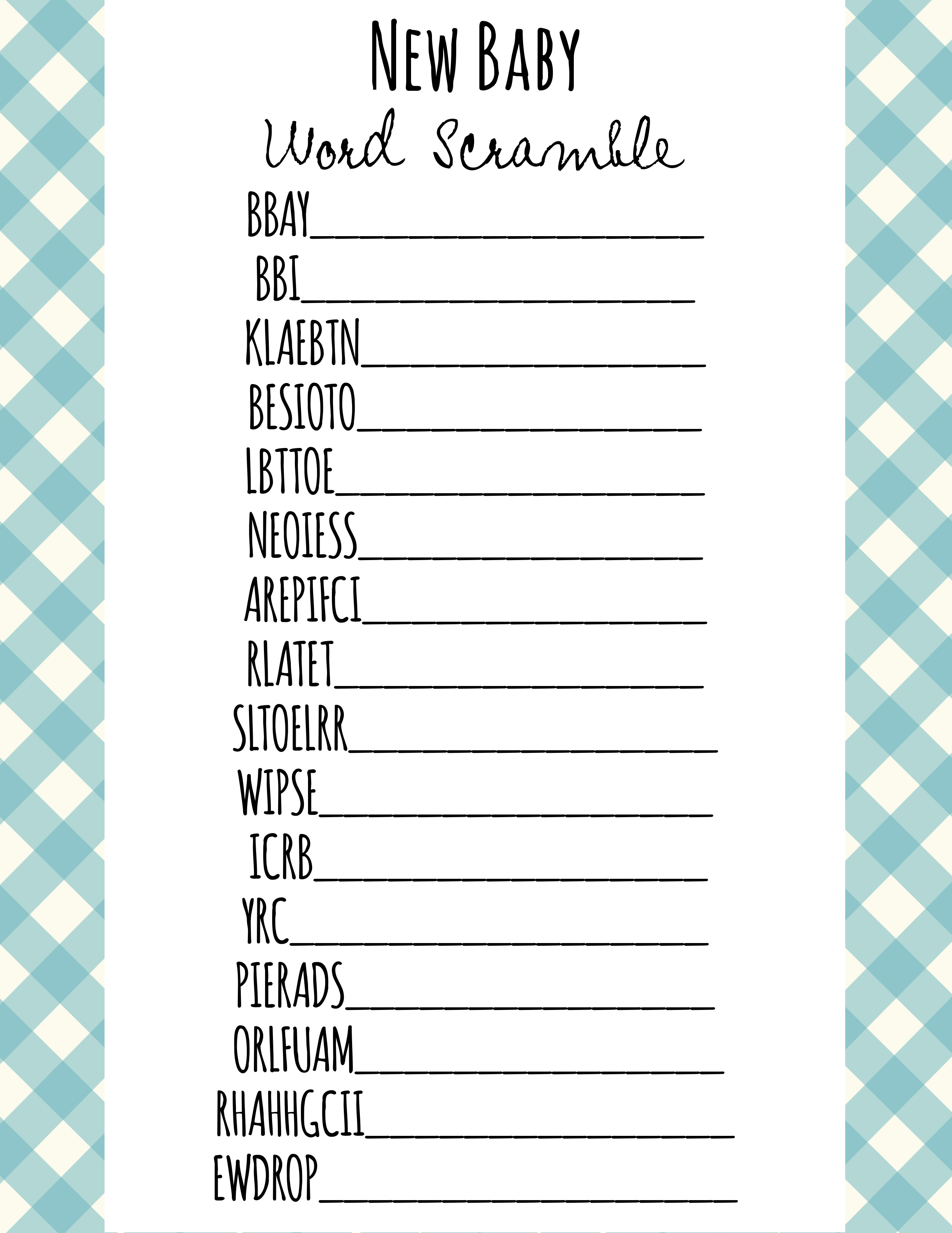 Baby Shower Games Word Scramble - Frugal Fanatic - Free Printable Baby Shower Games With Answers