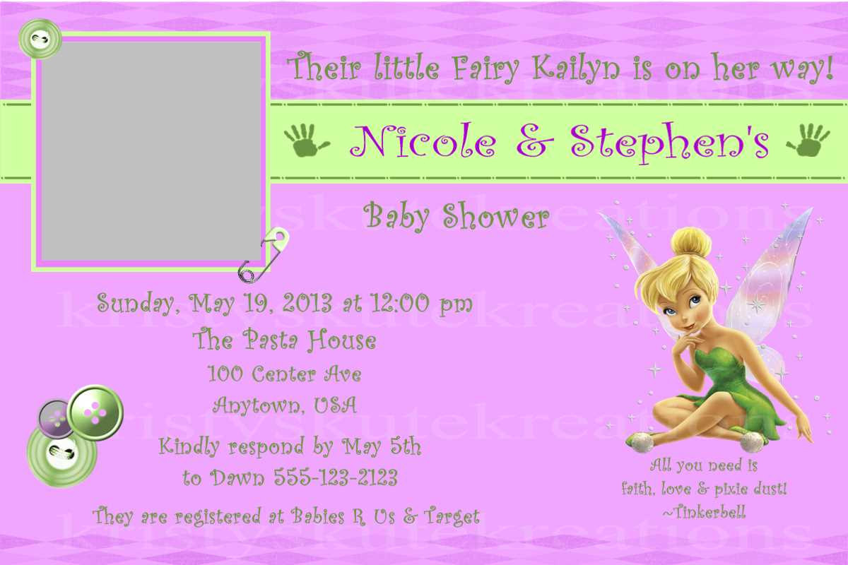Baby Shower Invitation Tinkerbell Disney Baby Girl Digital | Etsy - Free Printable Tinkerbell Baby Shower Invitations