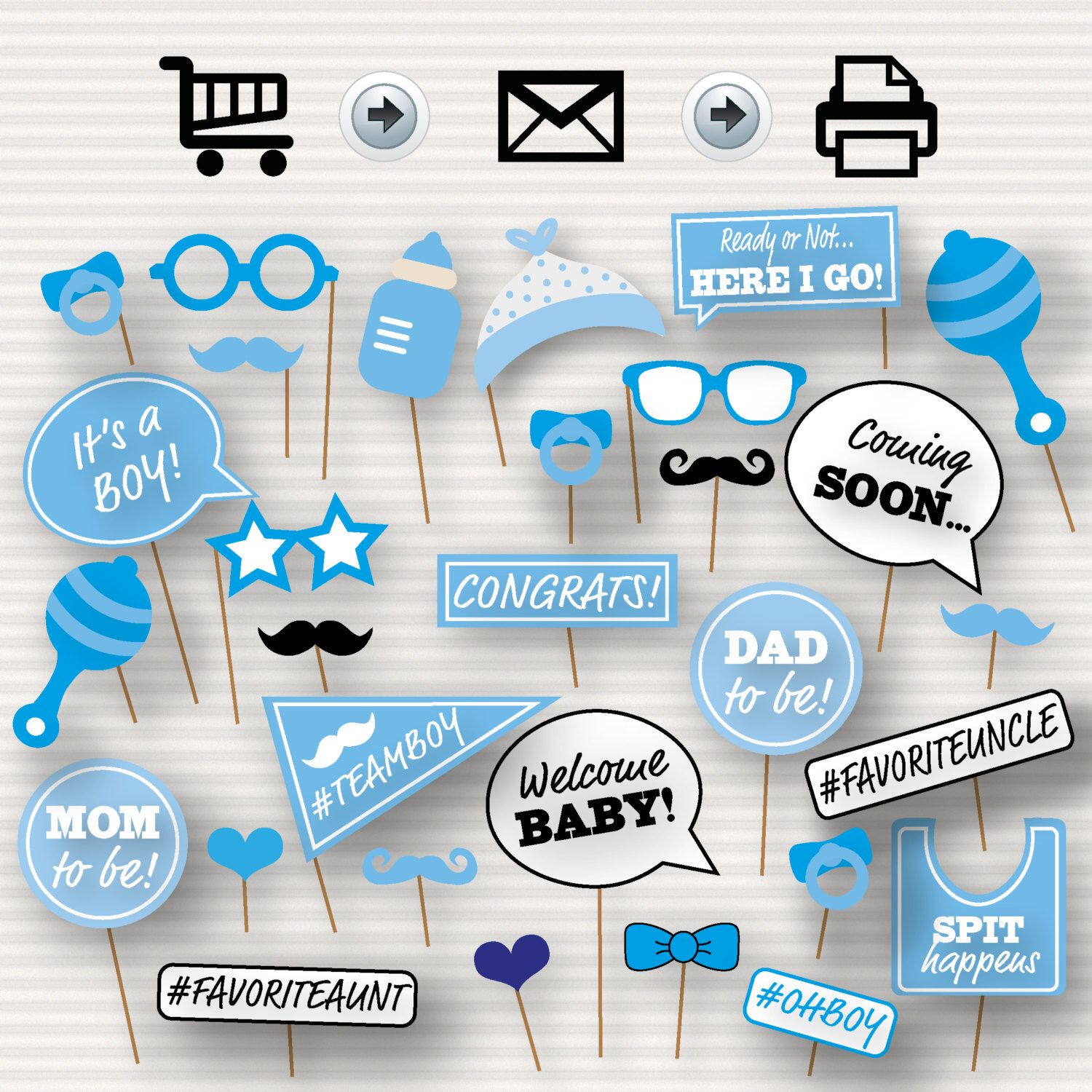 Baby Shower Printable Photo Booth Props - Baby Shower Photobooth - Free Printable Boy Baby Shower Photo Booth Props