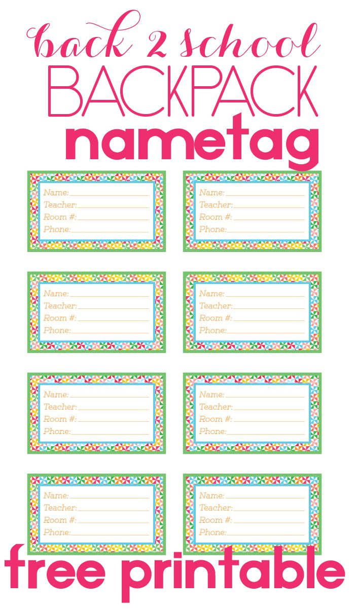 Back To School Backpack Name Tag | Free Printable | School Backpacks - Free Printable Name Tags For Teachers