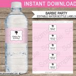 Barbie Party Water Bottle Labels | Editable Template   Free Printable Paris Water Bottle Labels