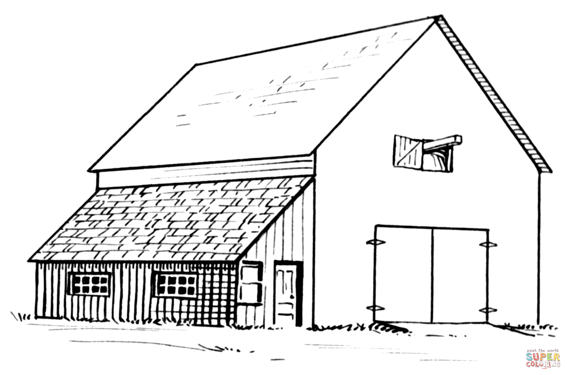 Barn And Lean-To Coloring Page | Free Printable Coloring Pages - Free Printable Barn Coloring Pages