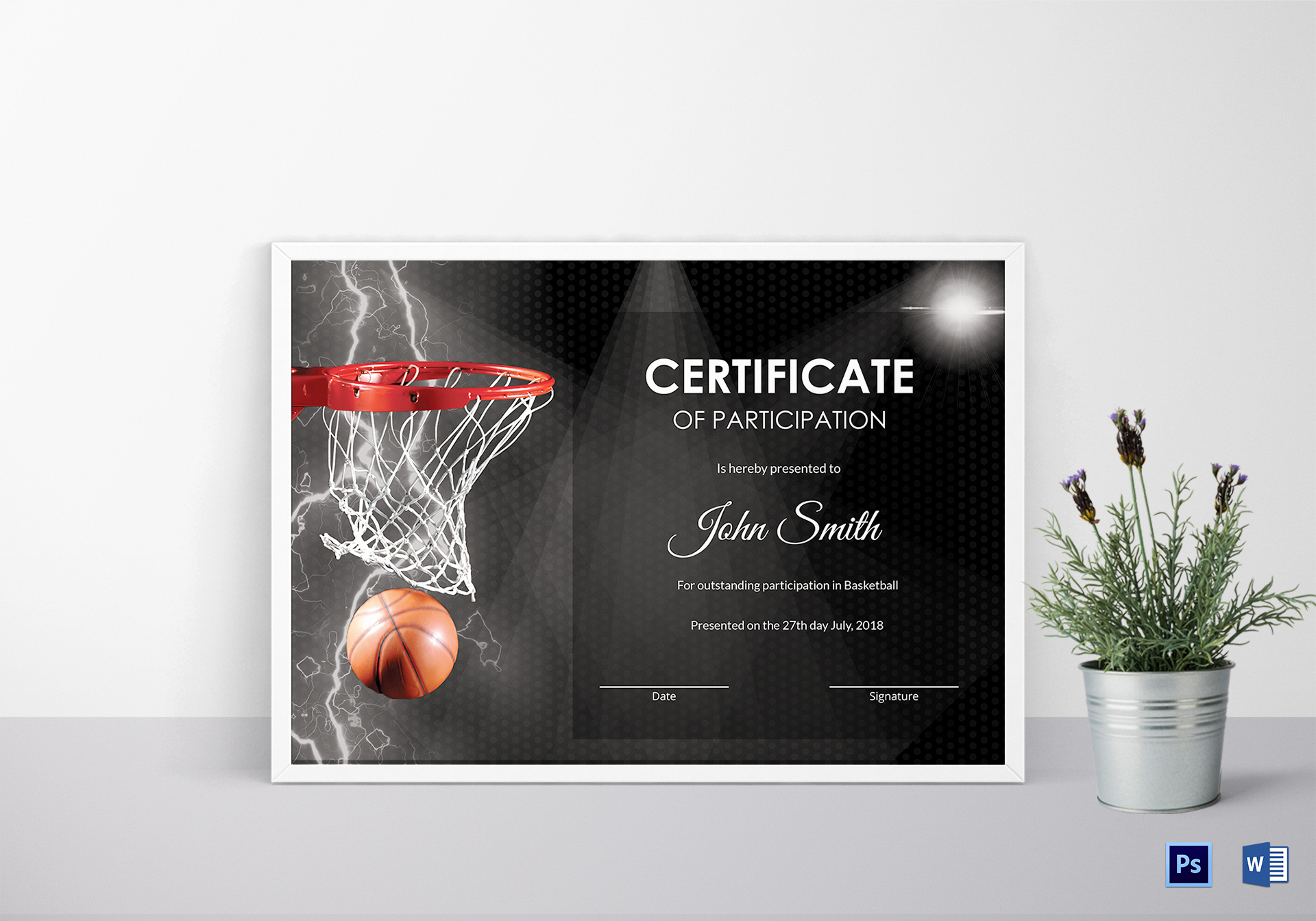 Basketball Participation Certificate Design Template In Psd, Word - Basketball Participation Certificate Free Printable