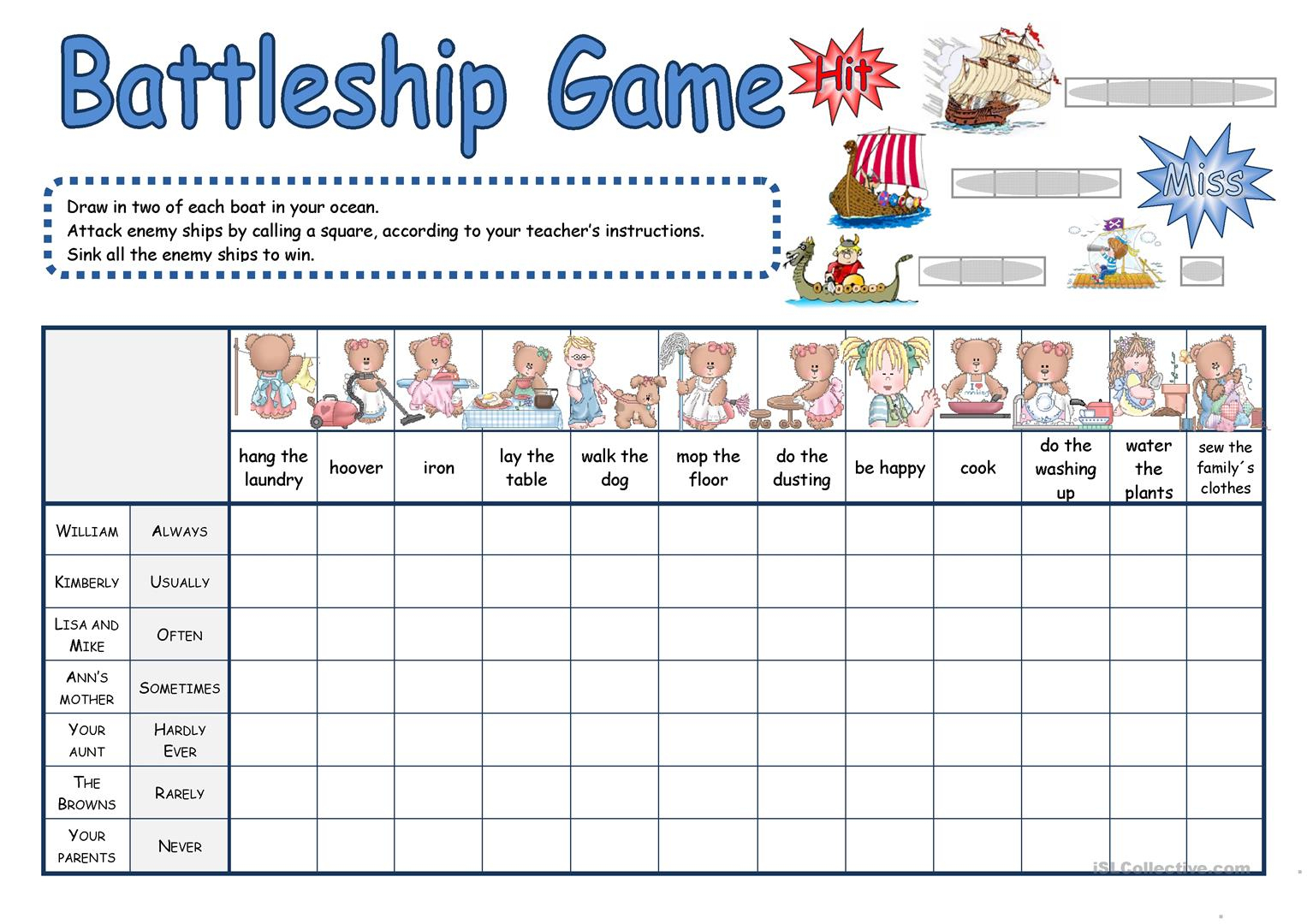 Battleship Game Worksheet - Free Esl Printable Worksheets Made - Free ...