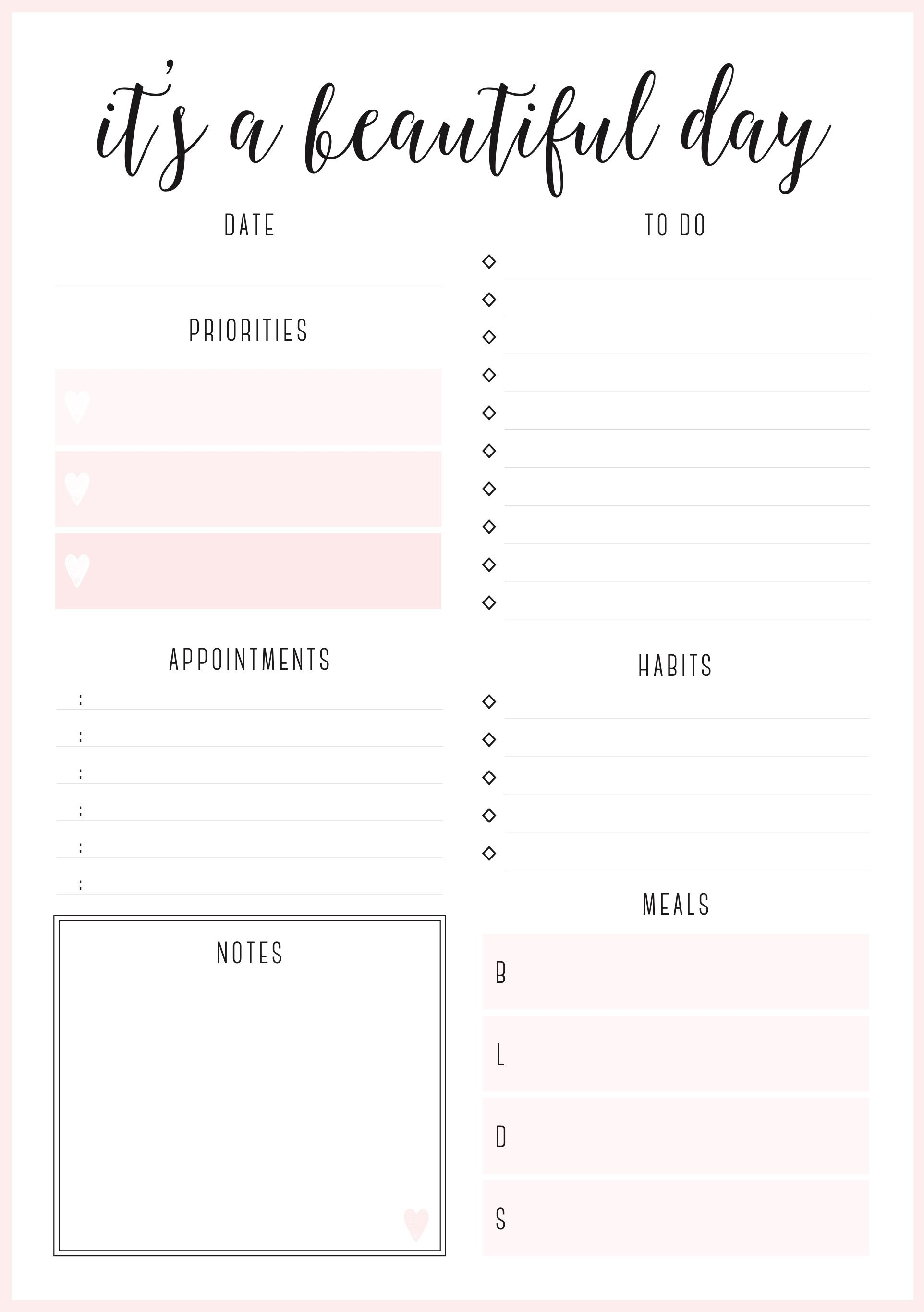 Beautiful Daily Planners - Free Printables | Planner Pages - Free Printable Daily Planner