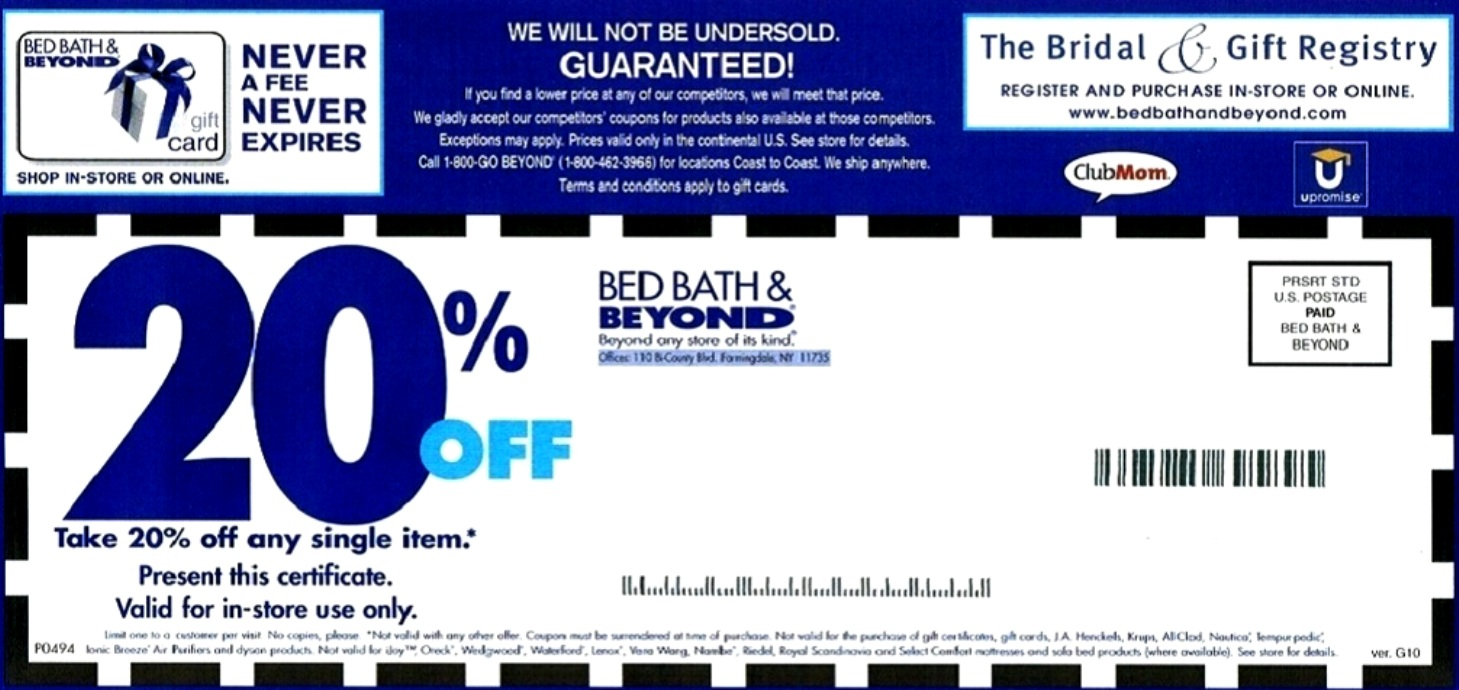 Bed Bath And Beyond Coupons - Free Printable Bed Bath And Beyond 20 Off Coupon