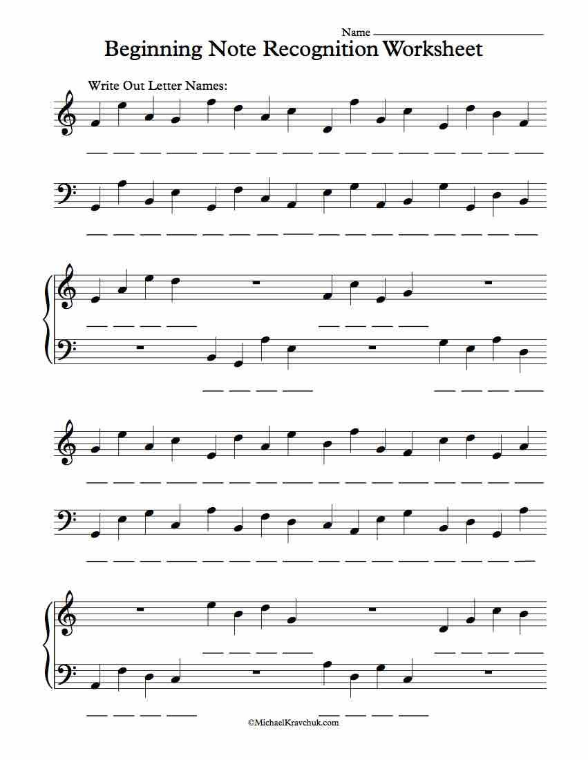 Beginning Piano Note Recognition Worksheet | Sub Plans | Pinterest - Beginner Piano Worksheets Printable Free