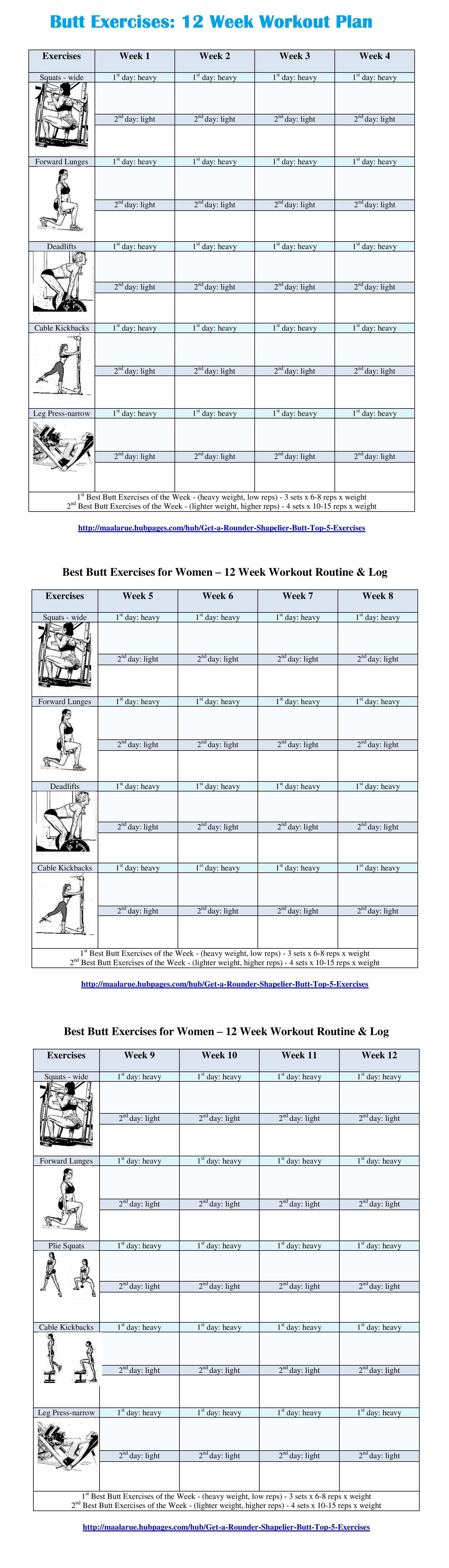 Best Butt Workouts For Women - Free Printable 12 Week Butt Workout Plan - Free Printable Gym Workout Plans