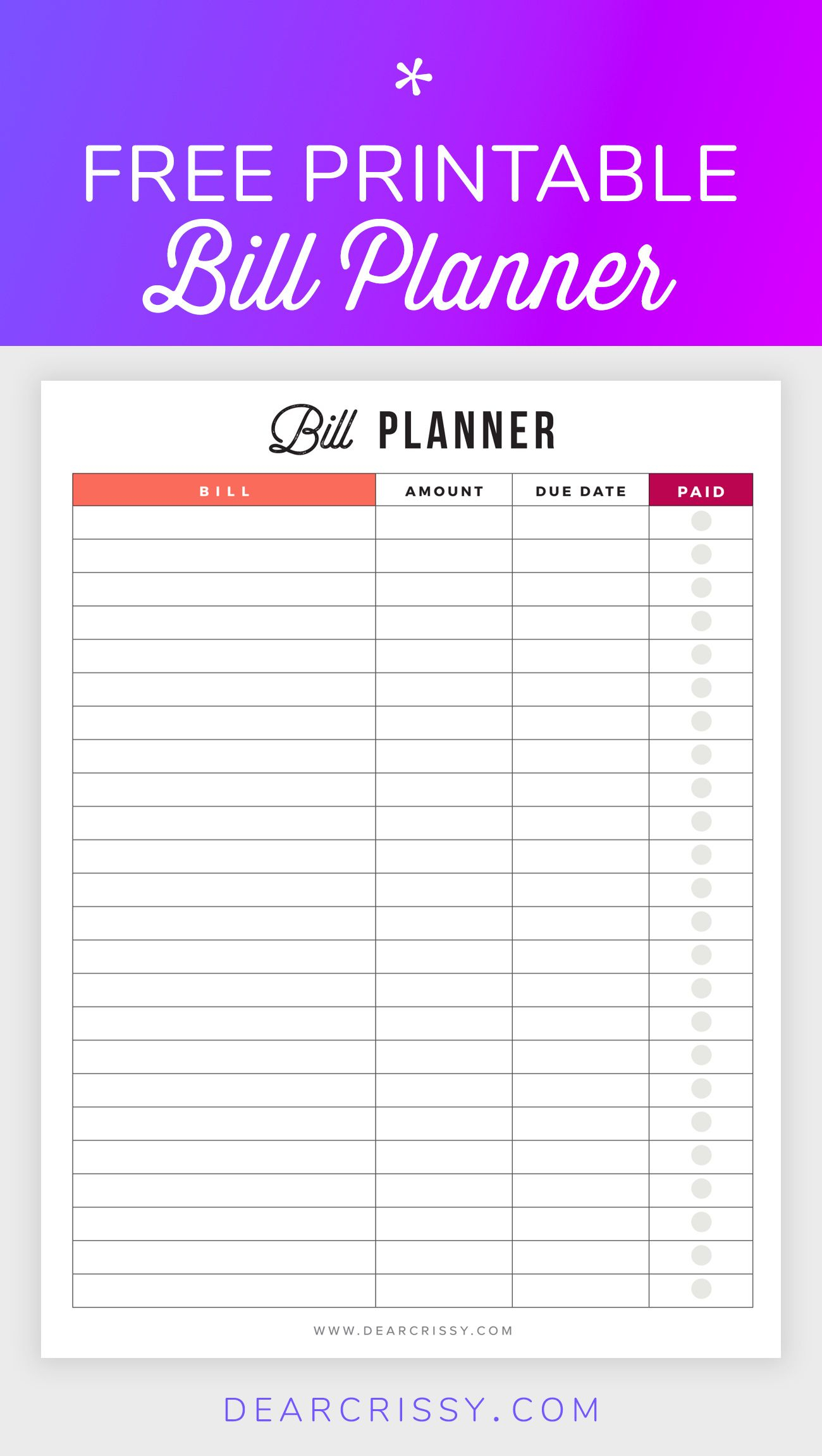 Bill Planner Printable - Pay Down Your Bills This Year! | Organizing - Free Printable Bill Planner