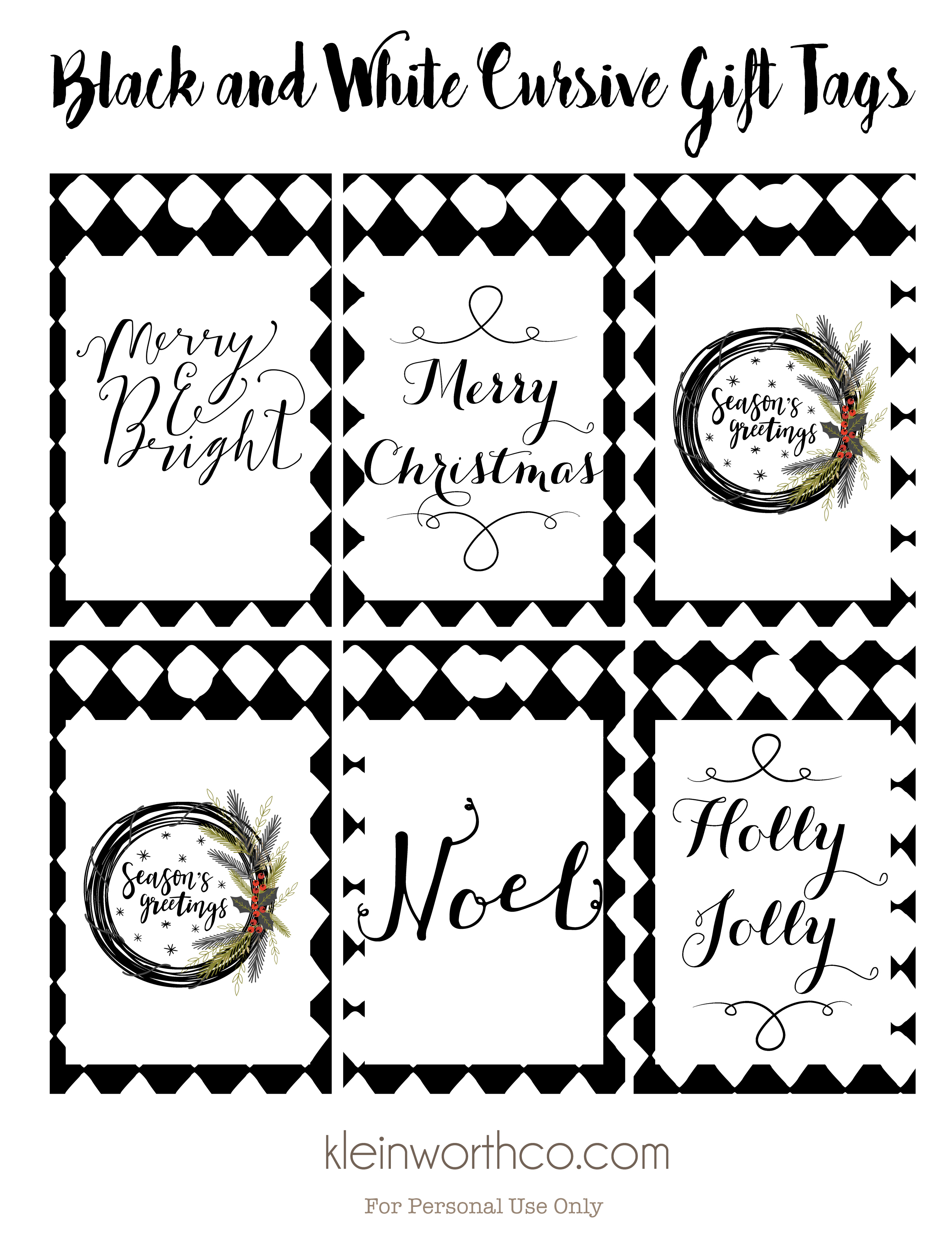 Black And White Cursive Free Printable Gift Tags - Kleinworth &amp;amp; Co - Christmas Gift Tags Free Printable Black And White