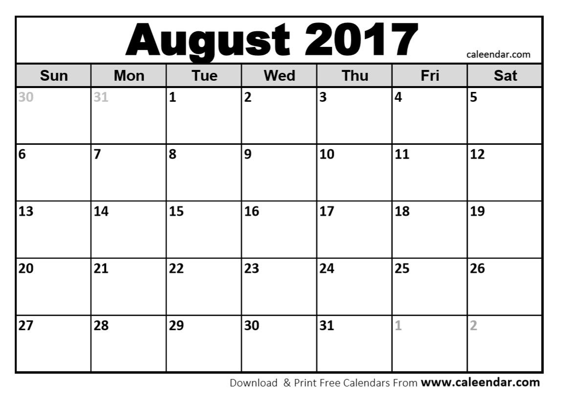 Blank August 2017 Calendar In Printable Format. | Blank August - Free Printable August 2017