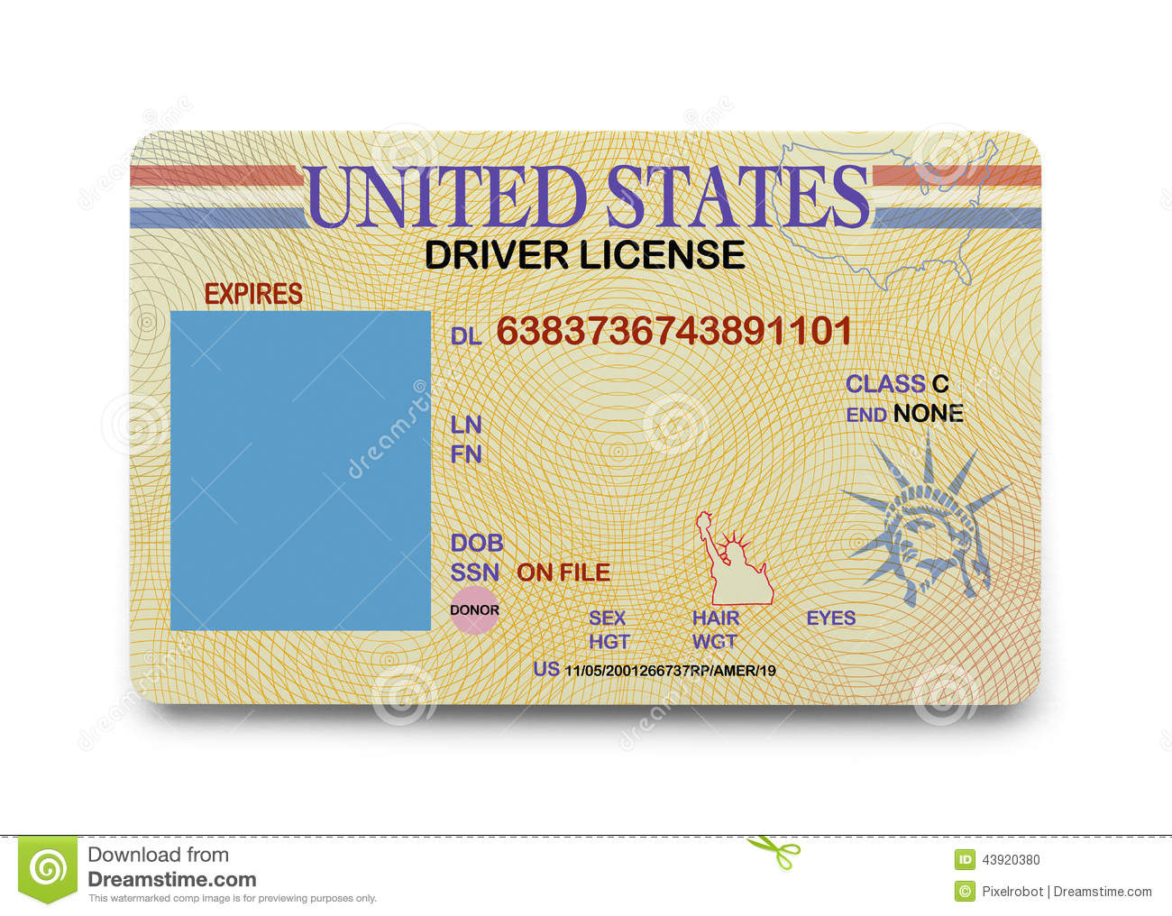 Blank Driver License Stock Photo. Image Of Current, Blank - 43920380 - Free Printable Fake Drivers License