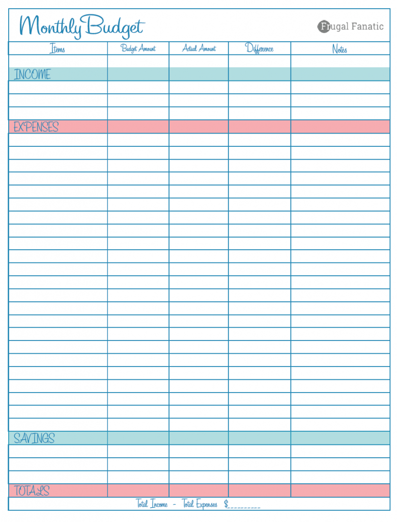 Blank Monthly Budget Worksheet - Frugal Fanatic - Free Budget Printable Template