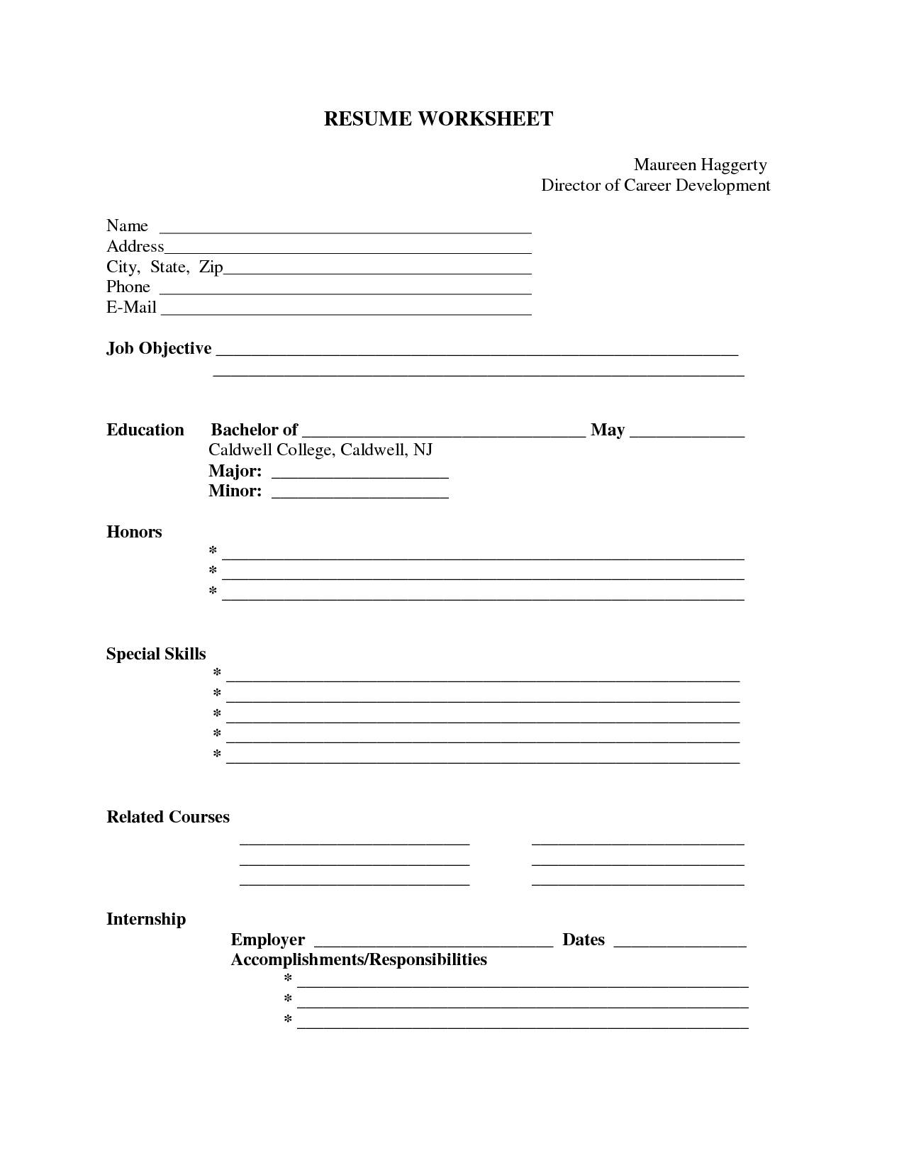 Blank Resume Form Worksheet Free Printable Resume Format | Resume - Free Blank Resume Forms Printable
