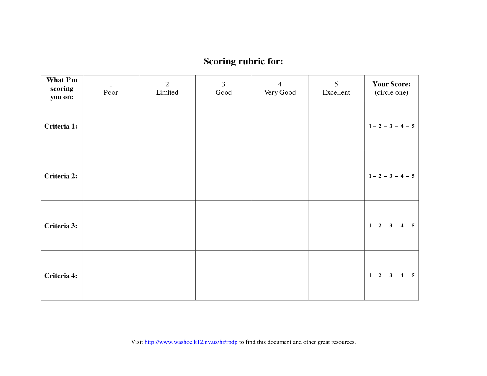 Blank Rubric Template | Point Rubric Worksheet | Gs | Pinterest - Free Printable Blank Rubrics