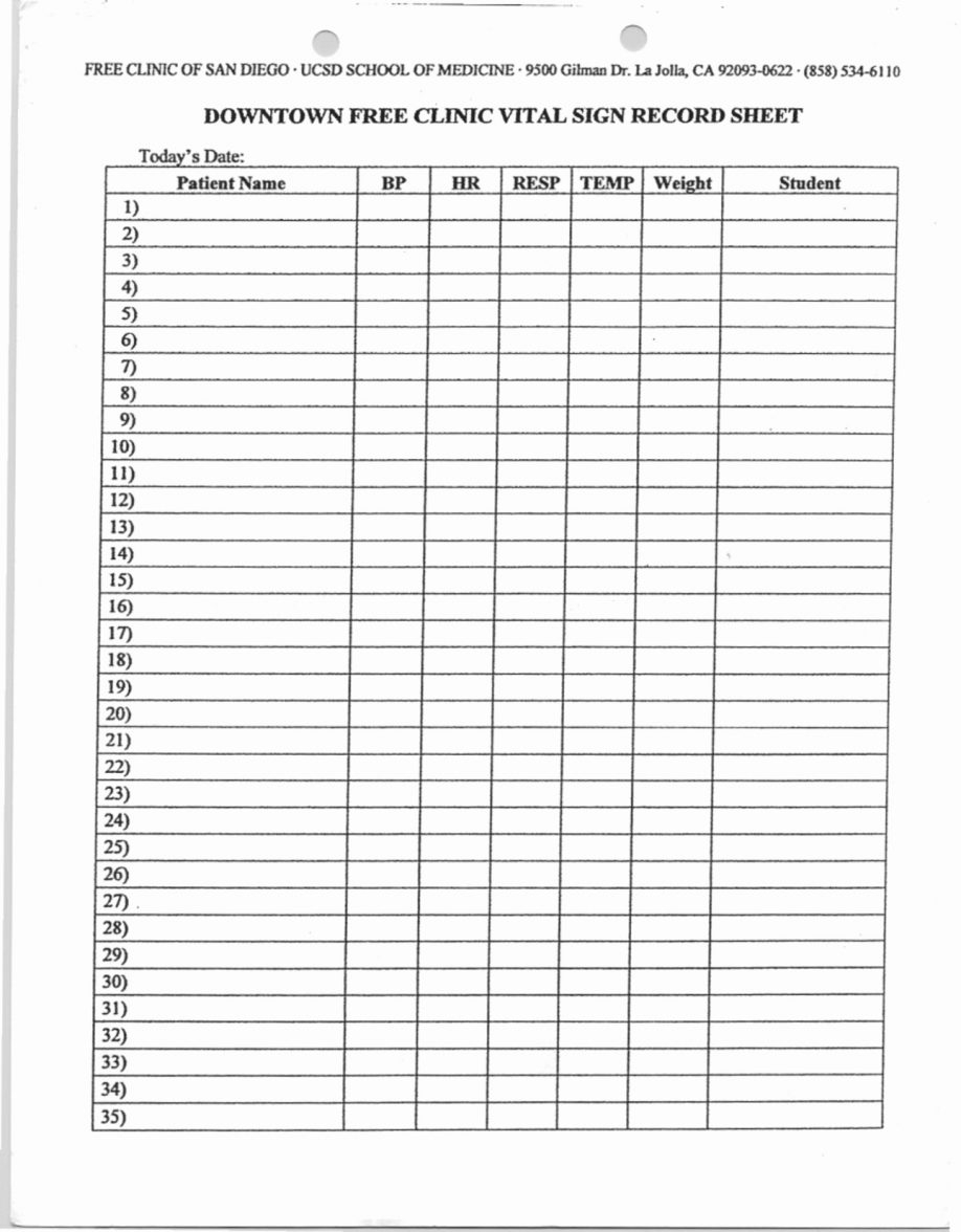 Free Printable Blank Vital Signs Chart