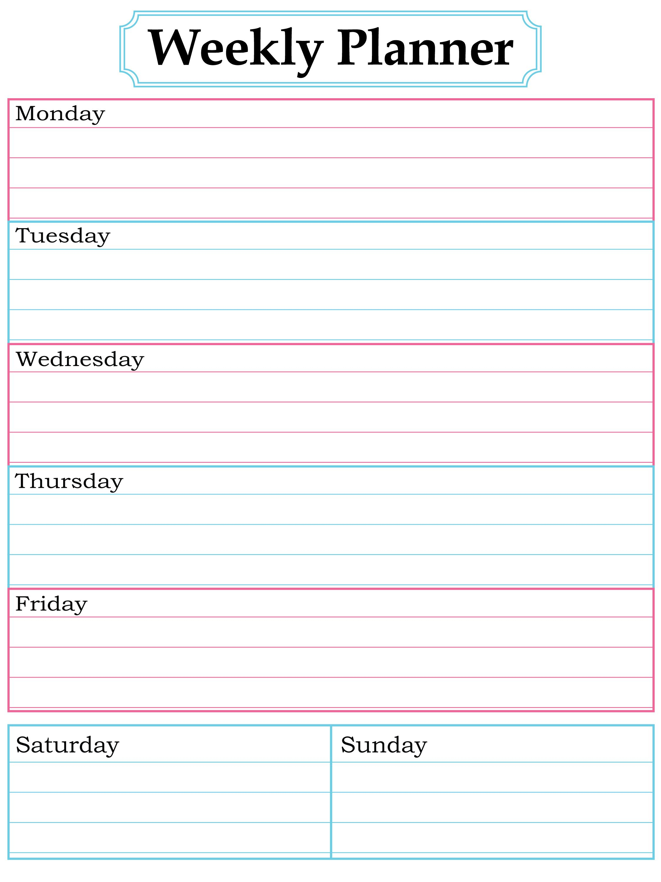 Blank Weekly Planner Printable - 5.8.kaartenstemp.nl • - Free Printable Blank Weekly Schedule