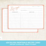Blush 4X6 Printable Recipe Card Editable Recipe Card Free | Etsy   Free Printable Photo Cards 4X6