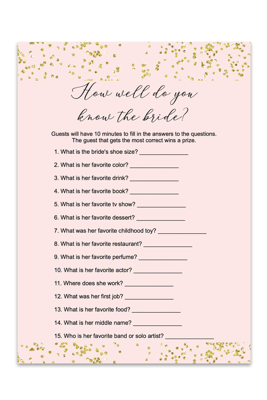 Blush And Confetti How Well Do You Know The Bride Game - Chicfetti - How Well Does The Bride Know The Groom Free Printable