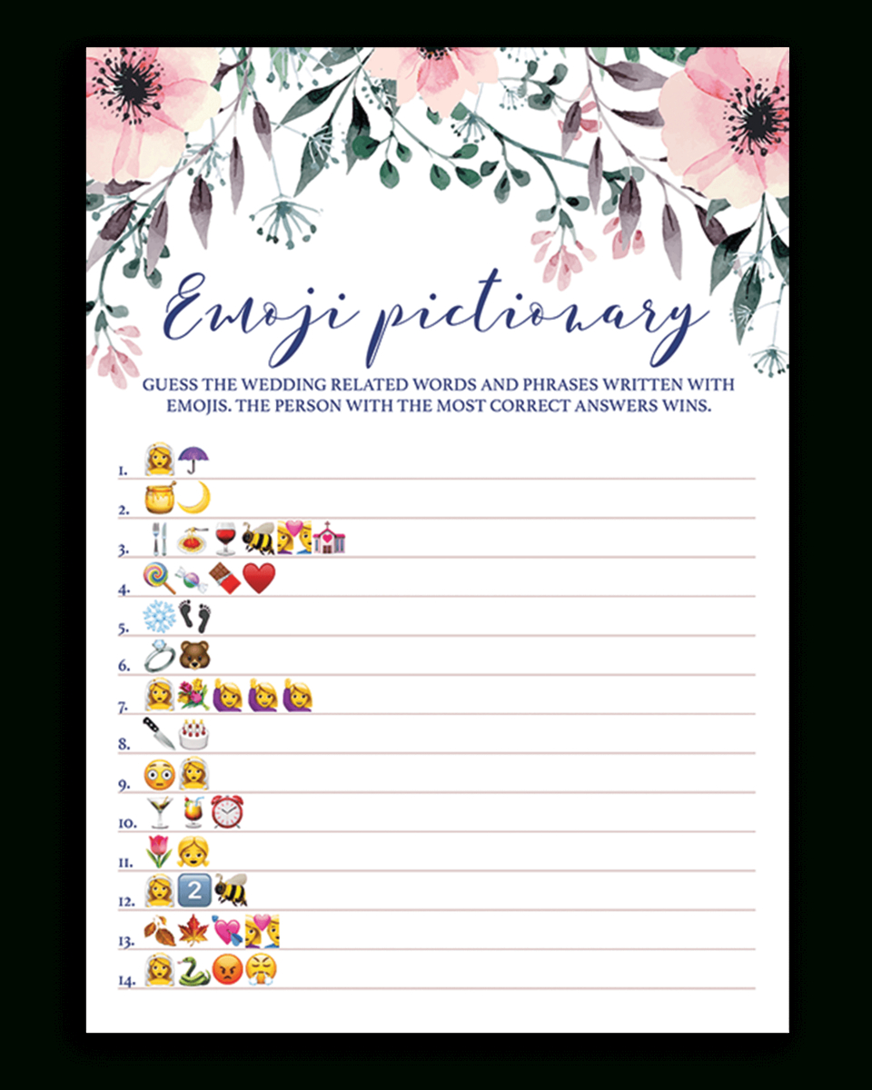 Blush Floral Bridal Shower Emoji Pictionary Game Printable - Wedding Emoji Pictionary Free Printable