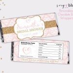 Blush Pink Gold Bridal Shower Chocolate Bar Wrapper Single Handle   Free Printable Candy Bar Wrappers For Bridal Shower