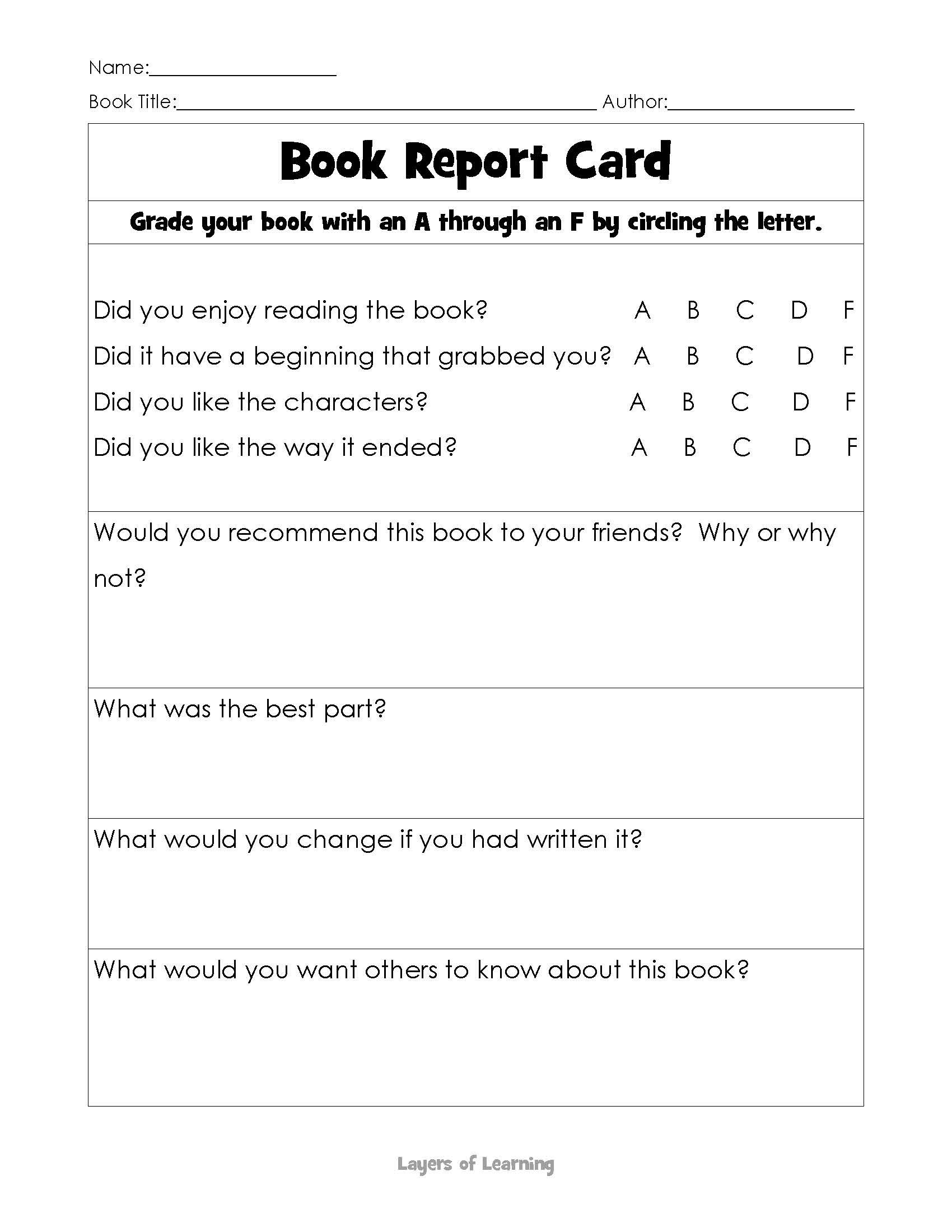 Book Report Cards | Reading | Pinterest | Improve Reading Skills - Free Printable Grade Cards