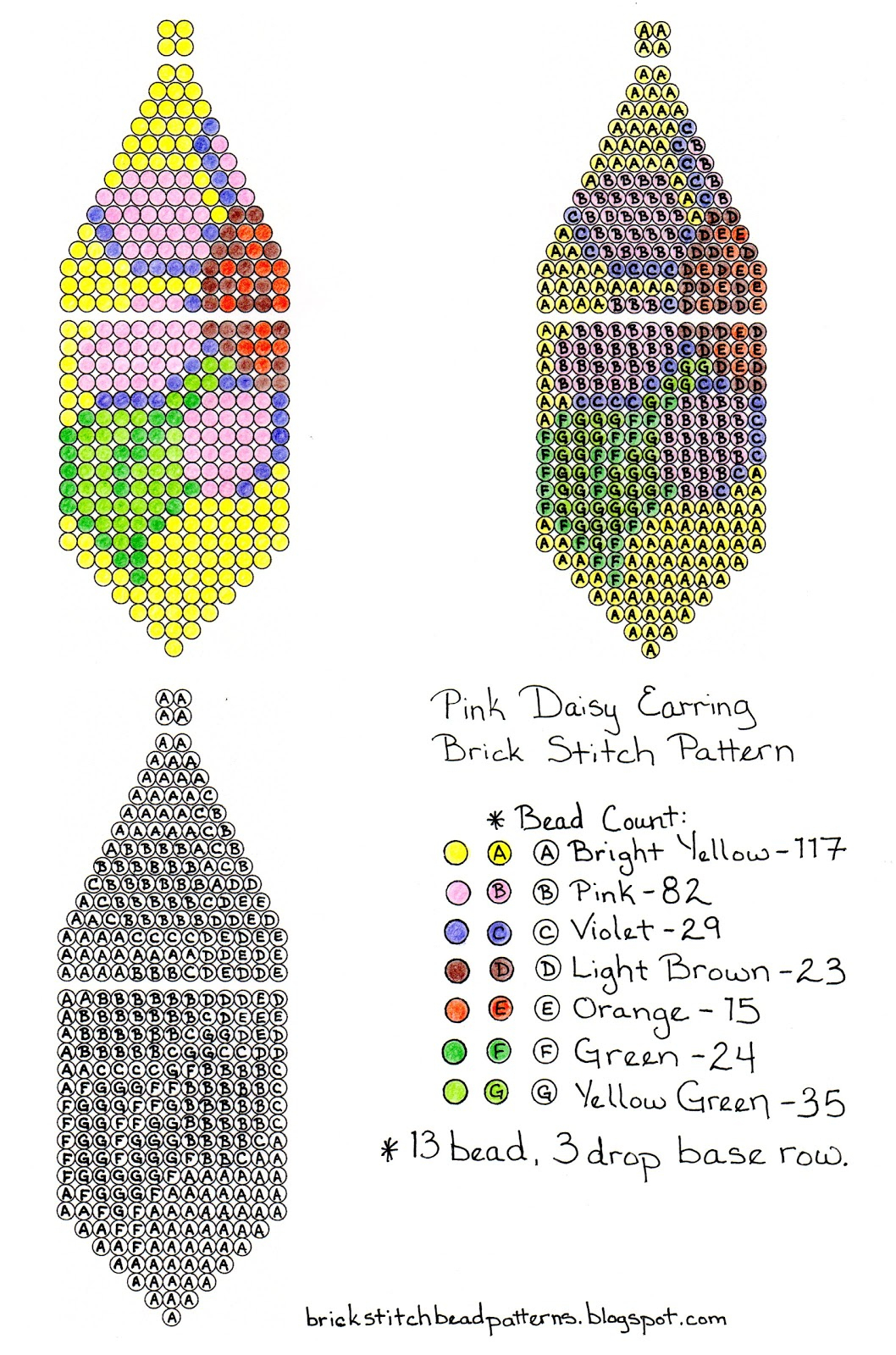 Brick Stitch Bead Patterns Journal: Free Pink Daisy Beaded Brick - Free Printable Beading Patterns