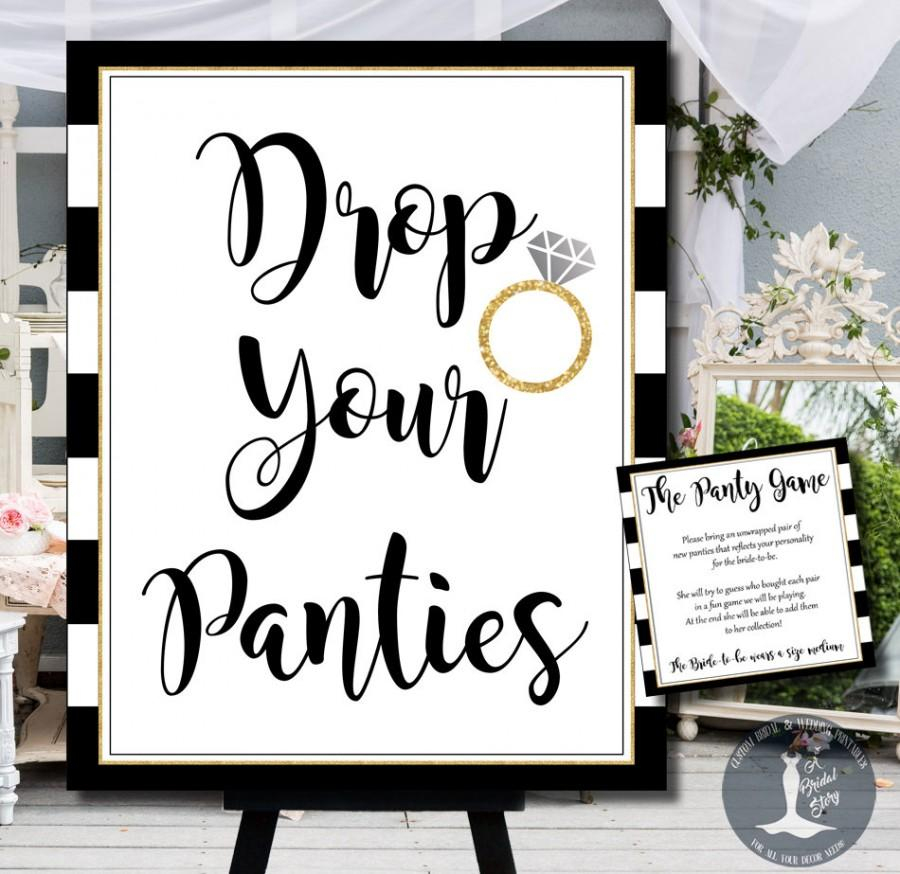 Bridal Shower Panty Game - Printable Black And Gold Drop Your - Free Printable Bachelorette Signs