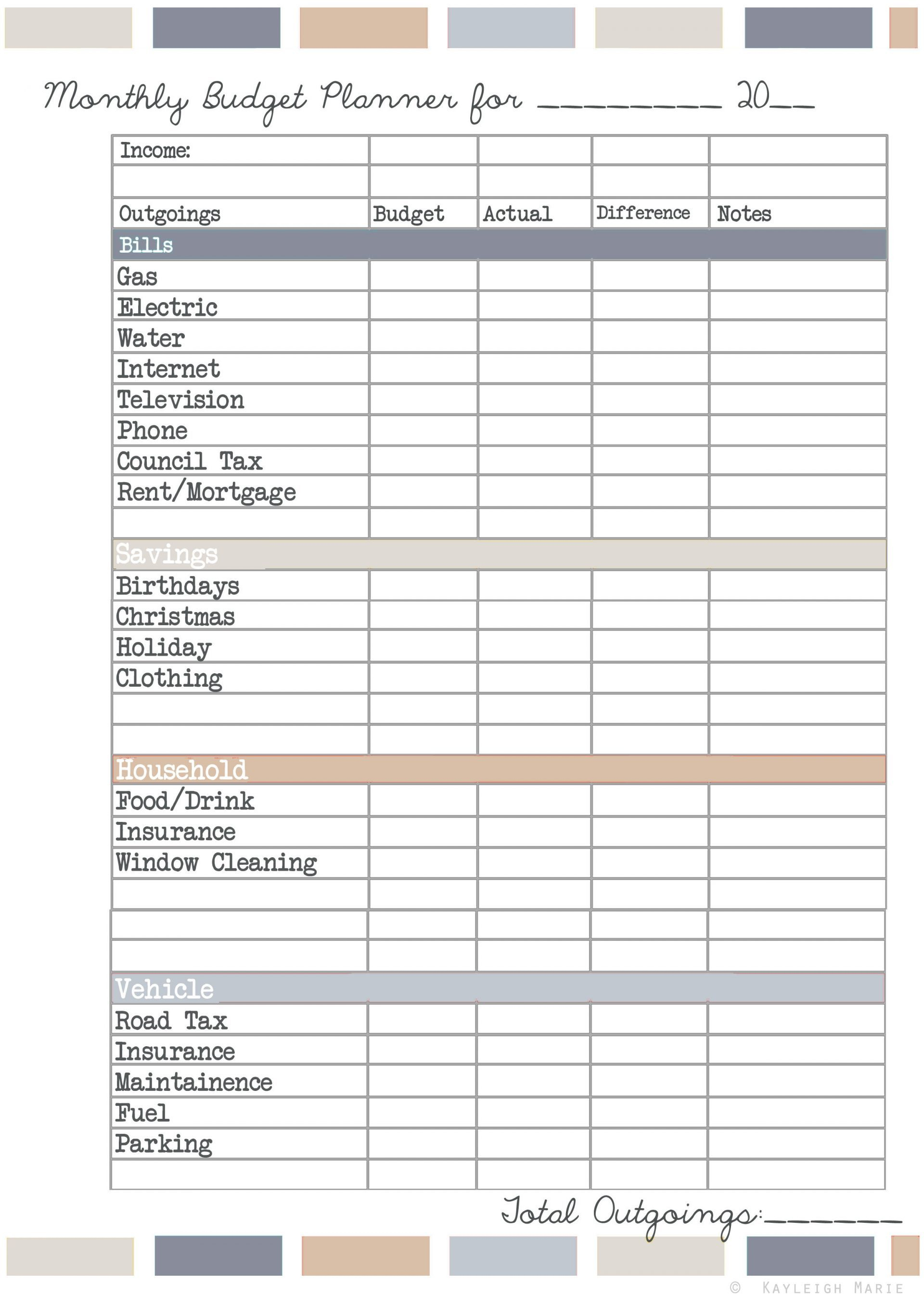 Budget Planner Spreadsheet Uk Free Printable Monthly Template - Household Budget Template Free Printable