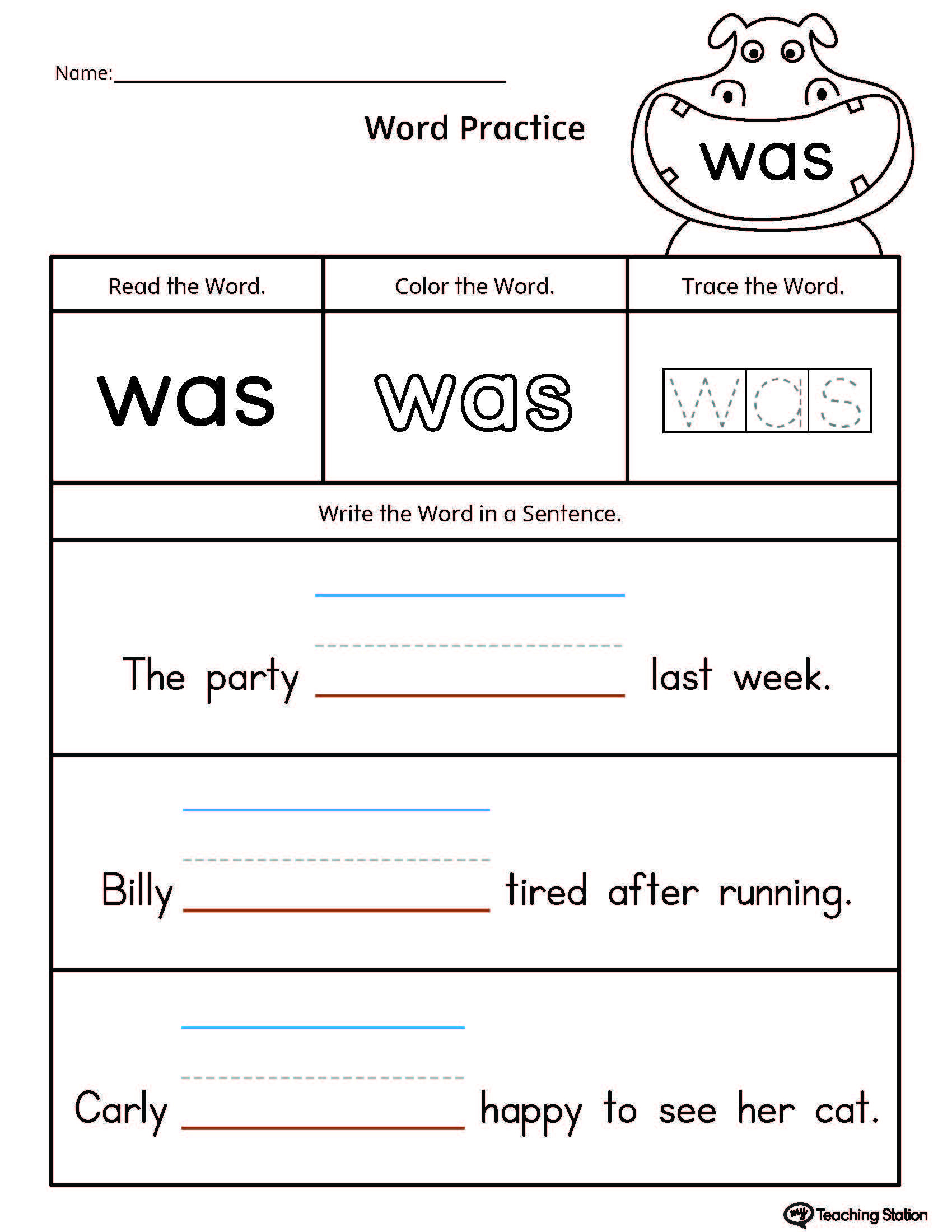 Build Sentences Using Sight Word: Was | School | Pinterest | Sight - Free Printable Sight Word Worksheets