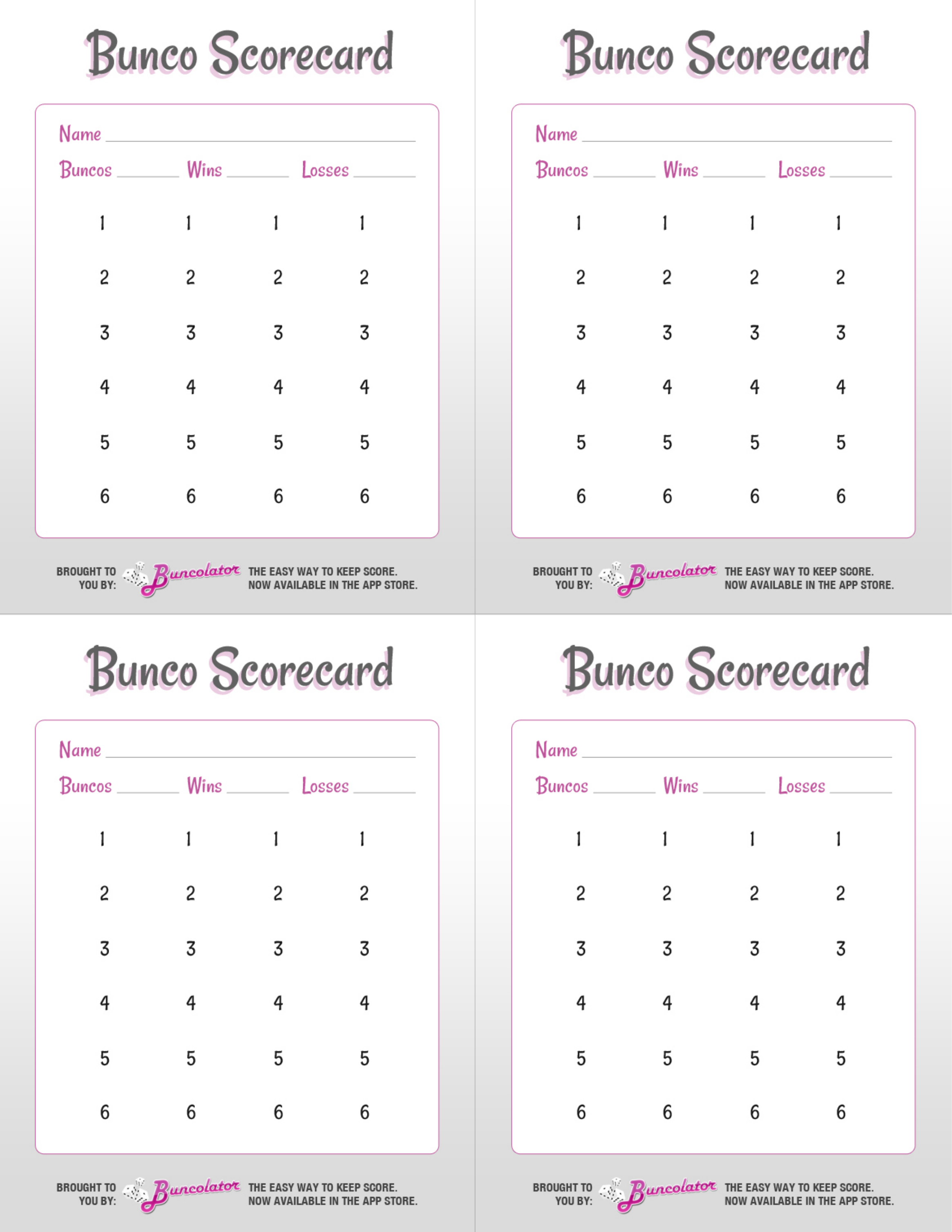 Bunco Score Sheet Template Free Download - Free Printable Bunco Score Sheets