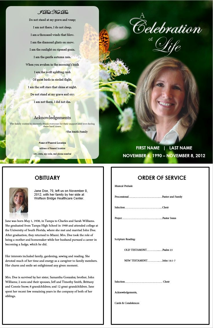 Butterfly Memorial Program | Memorials | Funeral Memorial, Memorial - Free Printable Funeral Programs