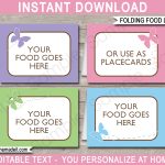 Butterfly Party Food Labels | Place Cards | Printable & Editable   Free Printable Food Tags For Buffet
