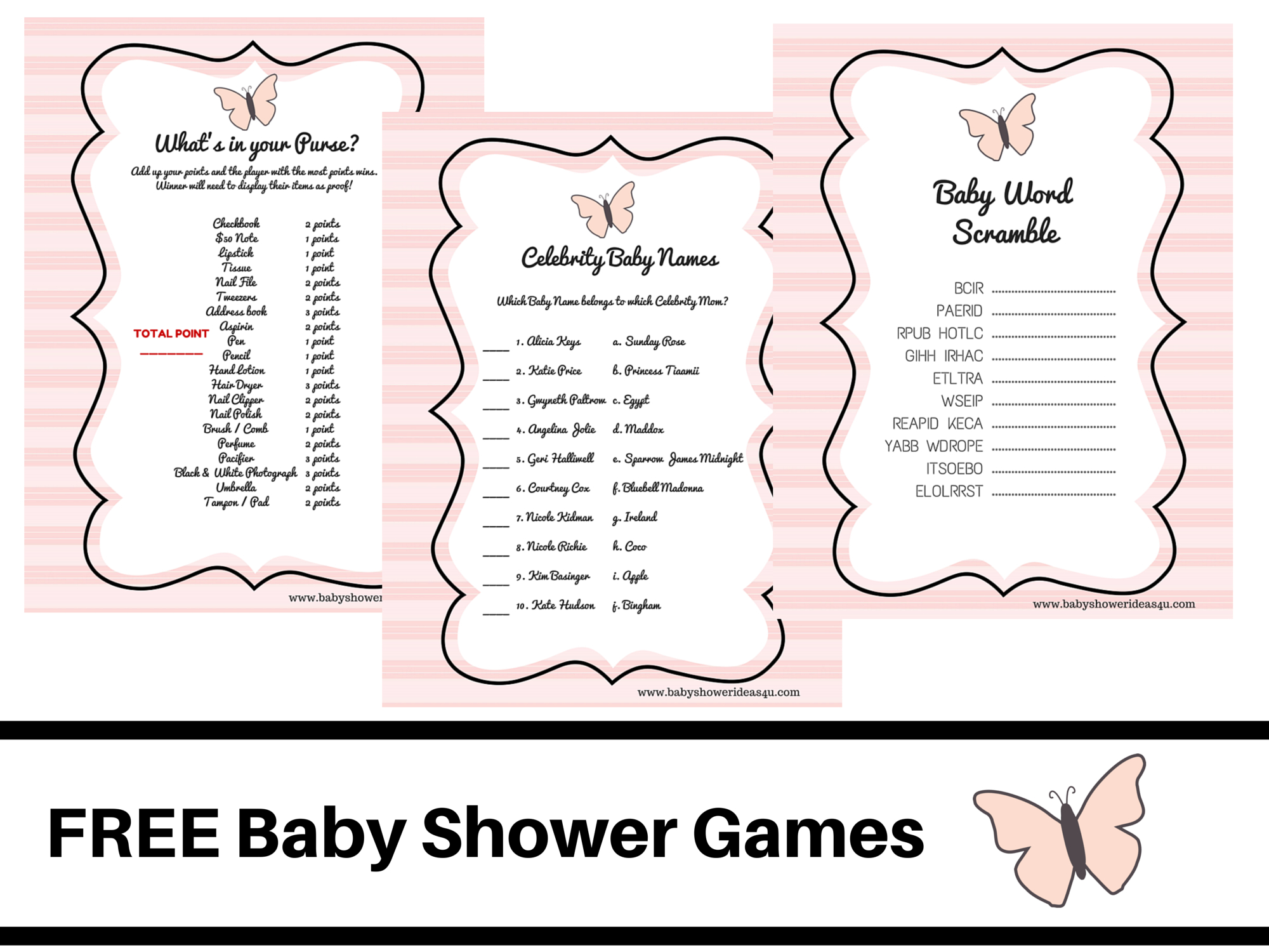 Butterfly-Theme-Baby-Shower-Free-Printable-Baby-Shower-Games-Baby - Free Printable Baby Shower Game What&amp;amp;#039;s In Your Purse