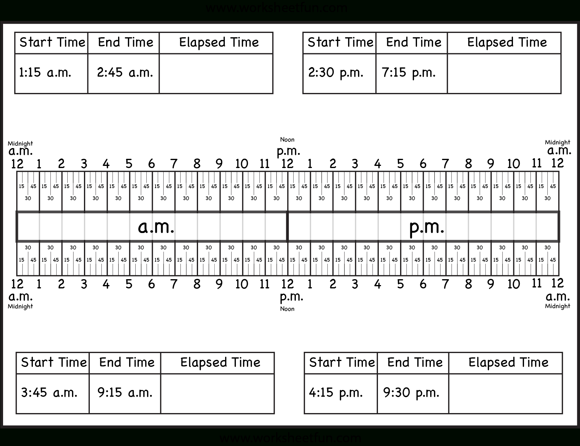 Calculate Elapsed Time – 5 Worksheets – 15, 30, 45, 60 Minutes - Elapsed Time Worksheets Free Printable