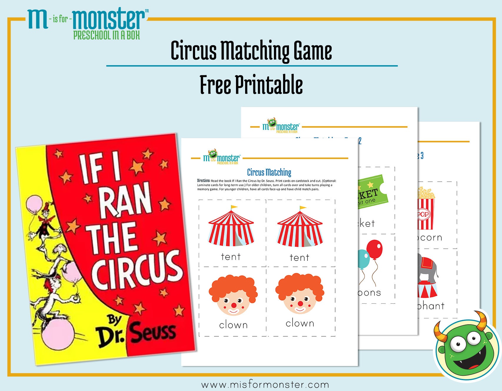 Carnival Week Free Printable | M Is For Monster - Free Printable Toddler Matching Games