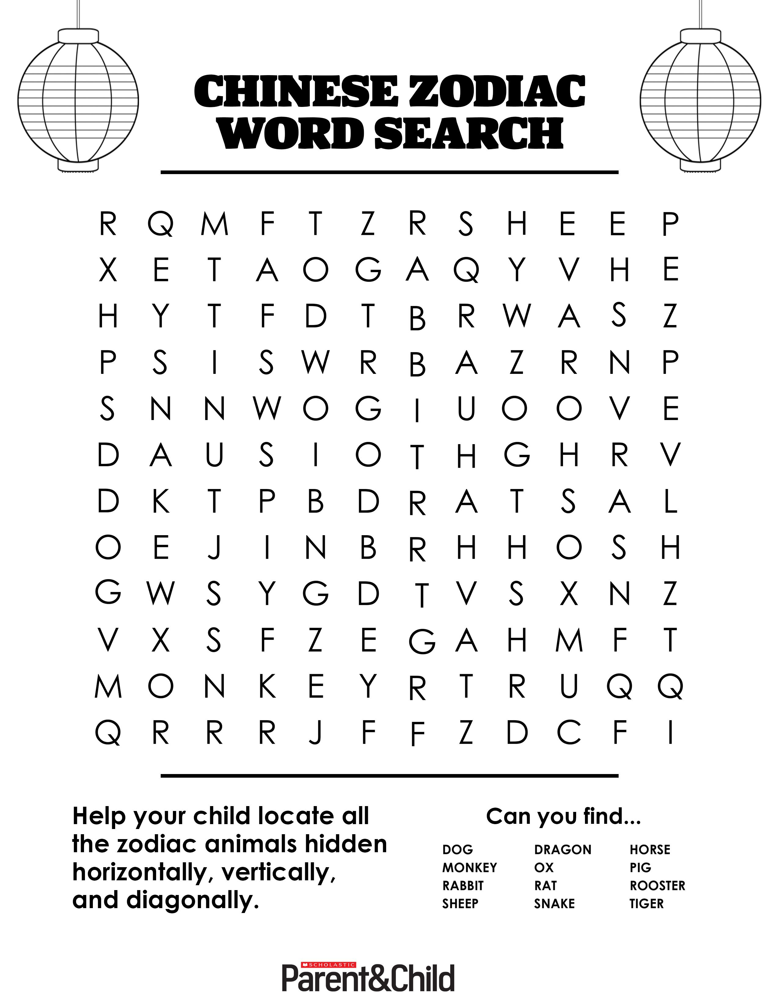 Chinese New Year Printable: Word Search | Coloring Pages - 2Nd Grade Word Search Free Printable