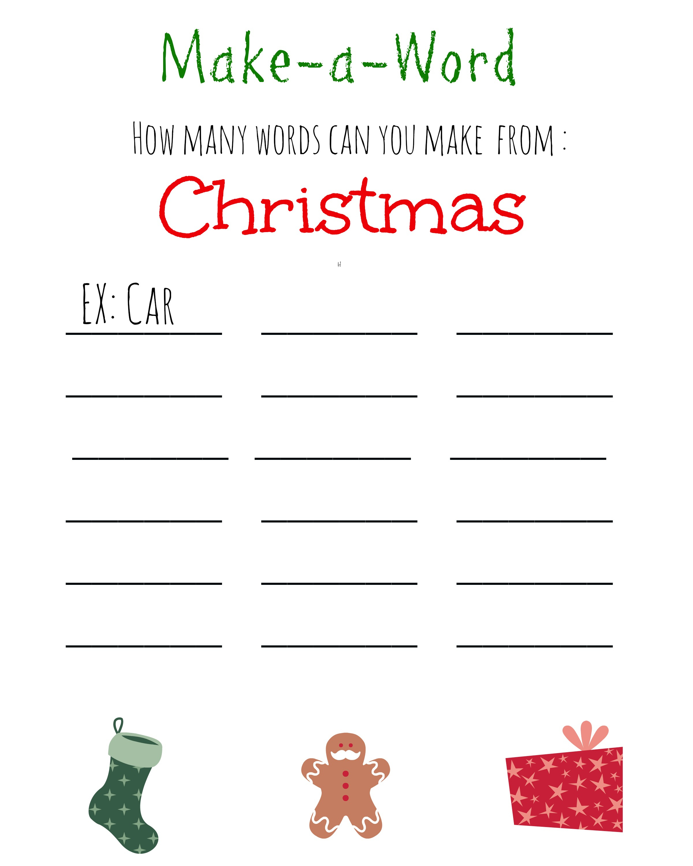 Christmas Games For Kids ~ Free Printable, Christmas Make A Word - Free Printable Word Family Games