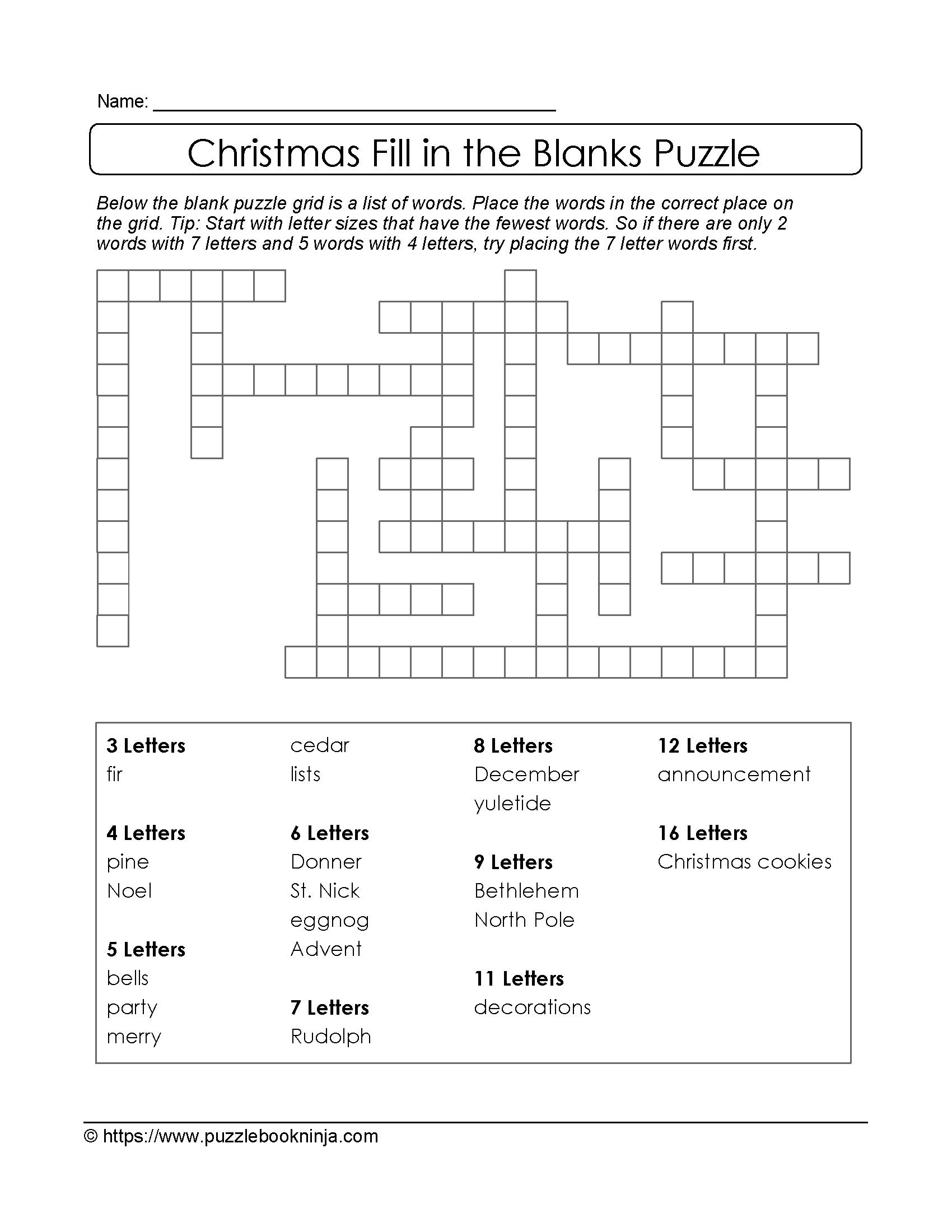 Christmas Printable Puzzle. Free Fill In The Blanks. | Christmas - Free Printable Fill In Puzzles