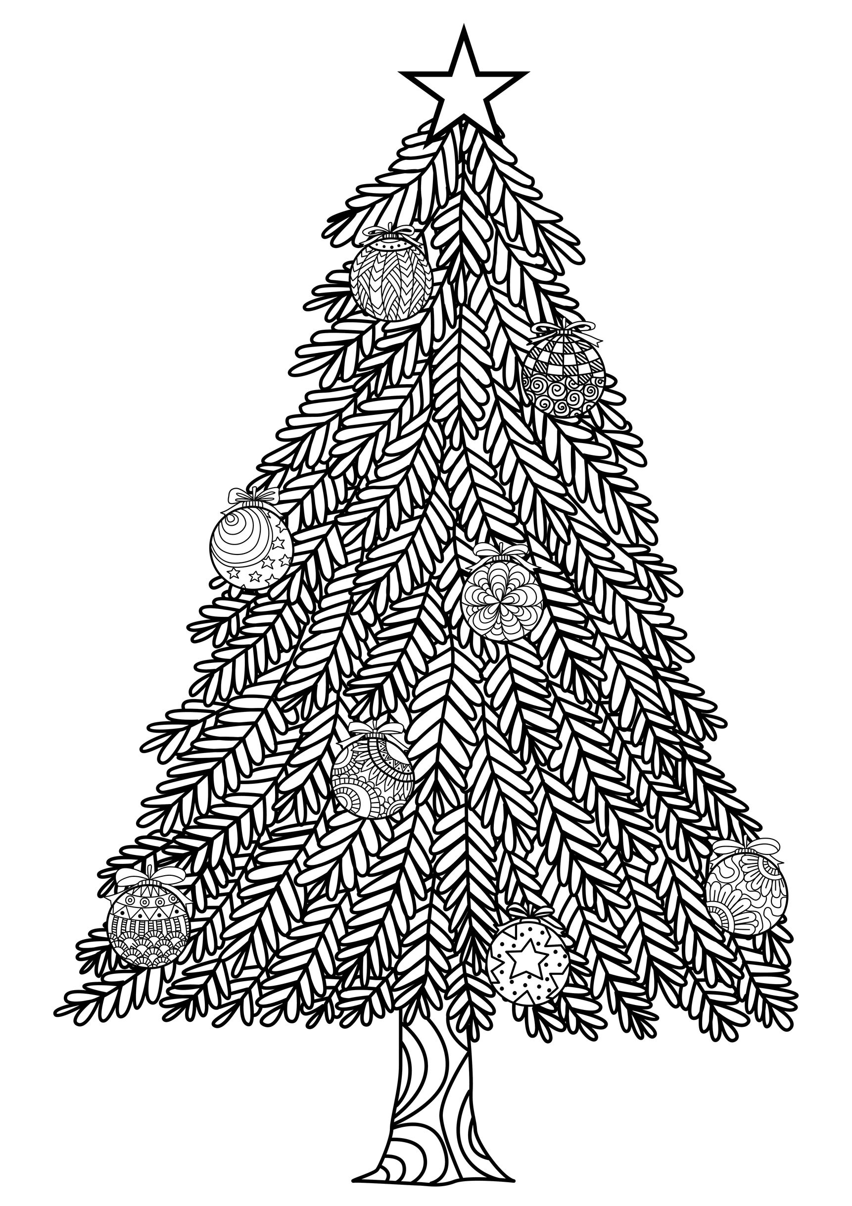 Christmas Tree With Ball Ornaments - Christmas Adult Coloring Pages - Free Printable Christmas Tree Images