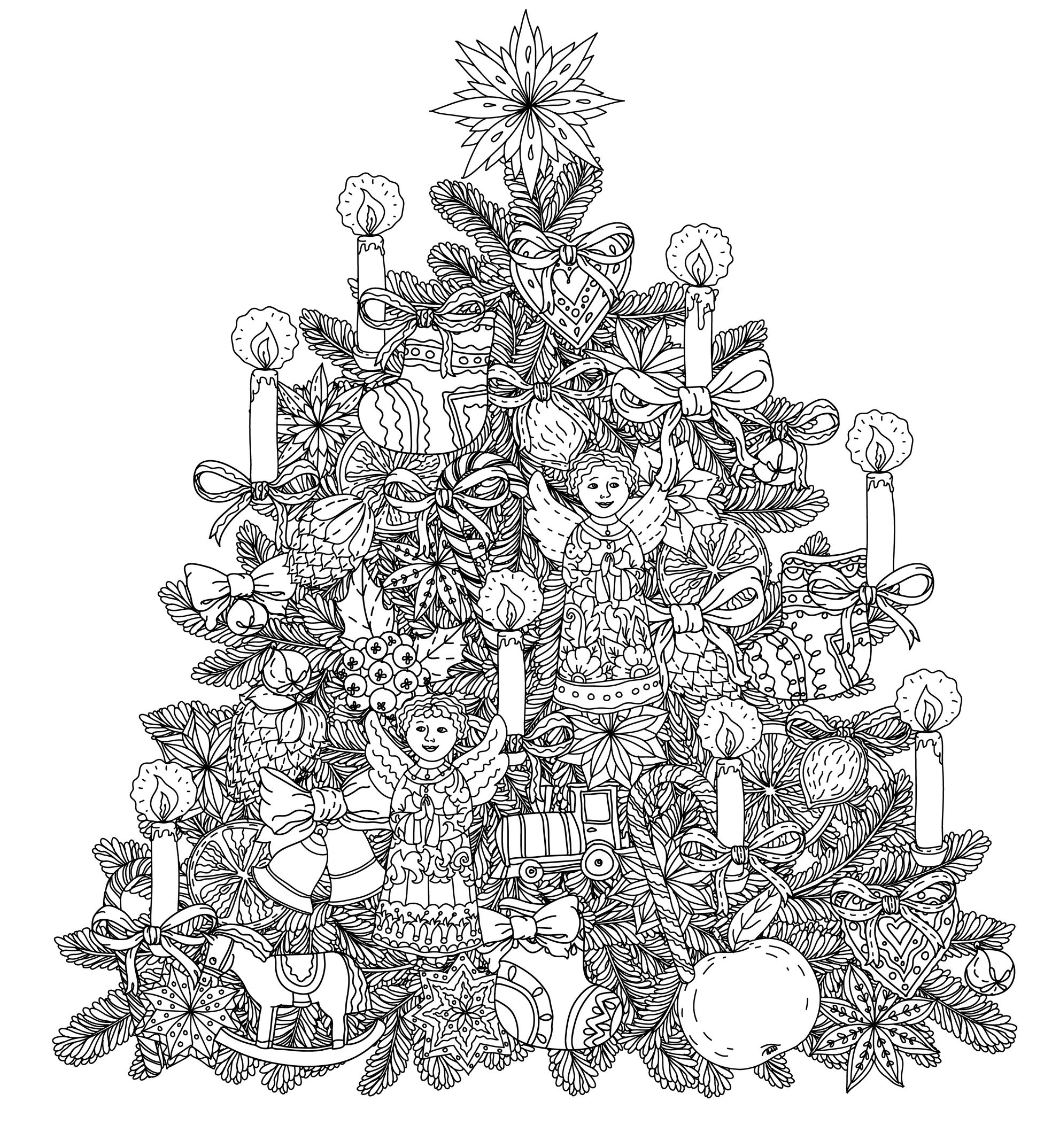 Christmas Tree With Ornaments - Christmas Adult Coloring Pages - Free Printable Christmas Tree Ornaments Coloring Pages