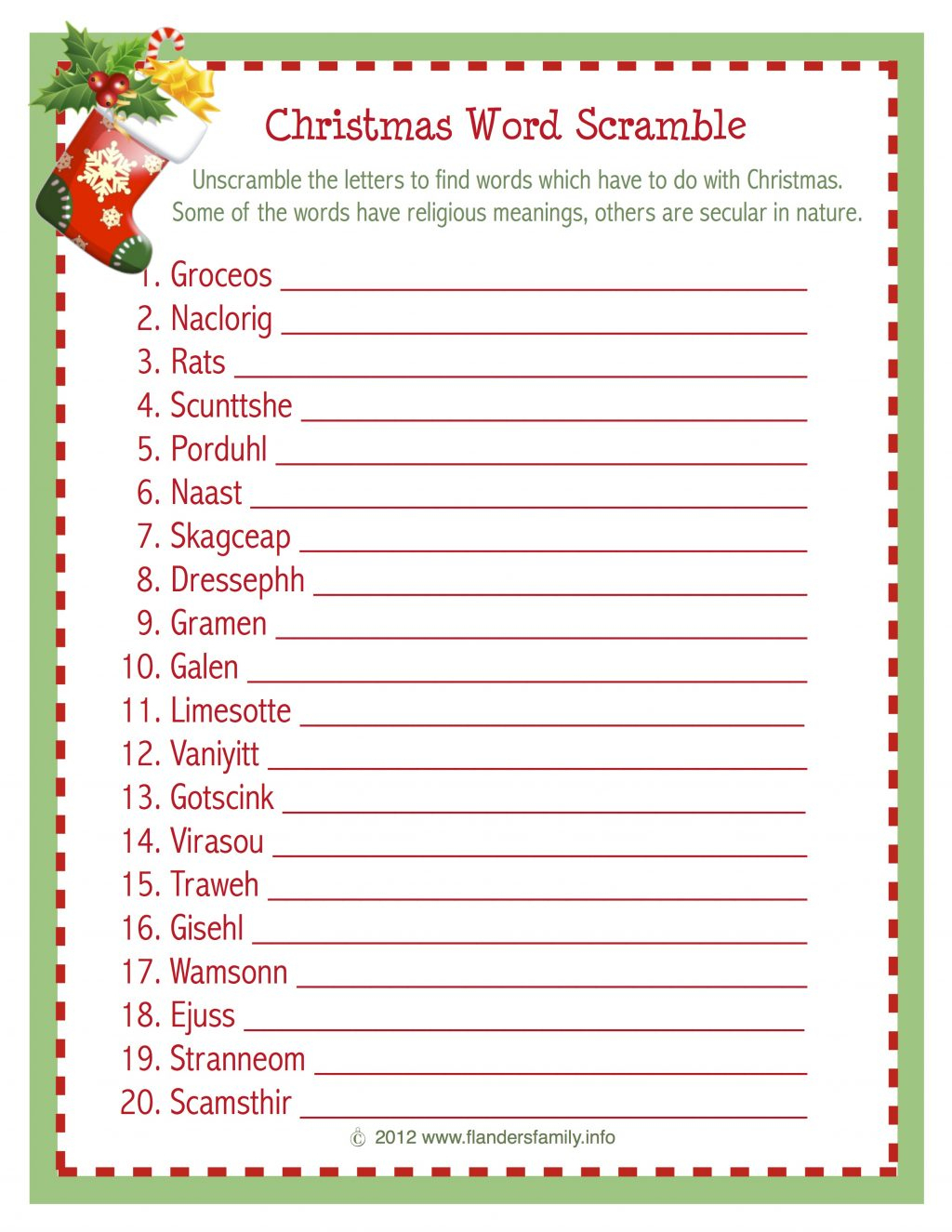 Christmas Word Scramble (Free Printable) - Flanders Family Homelife - Free Printable Jumble Word Games