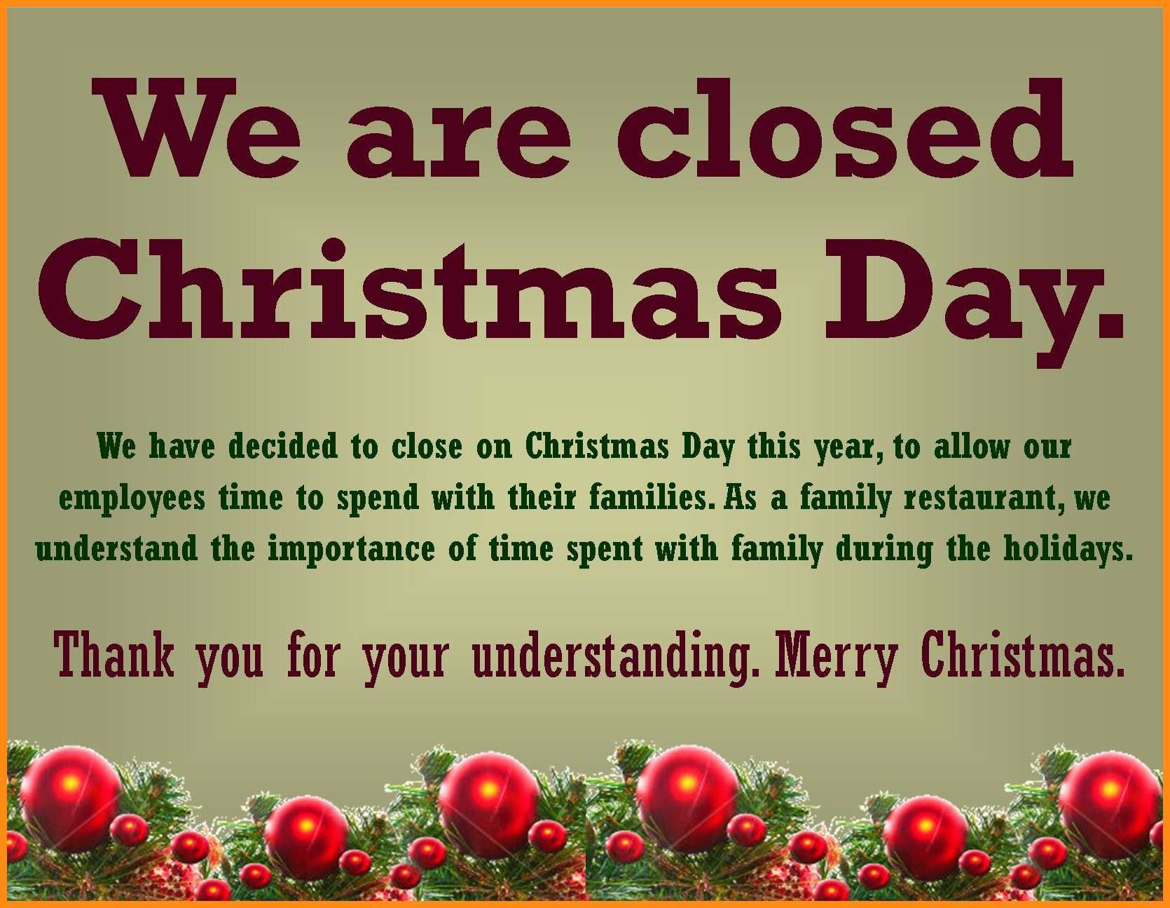 Closed For Holidays Sign Free Printable Holiday