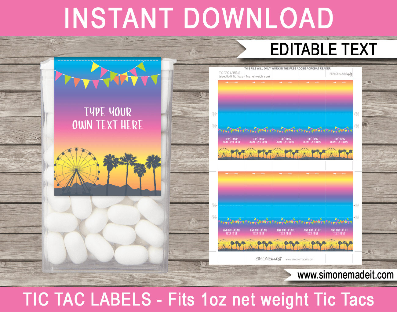 Coachella Party Tic Tac Labels | Birthday Party Favors | Festival Theme - Free Printable Tic Tac Labels