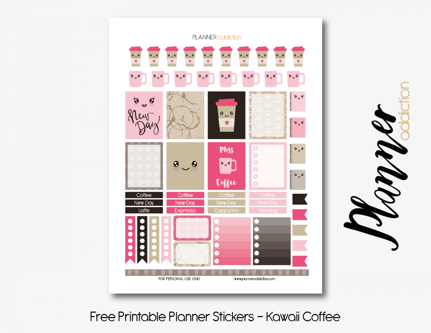 Coffee Kawaii – Planner Addiction - Free Printable Kawaii Stickers
