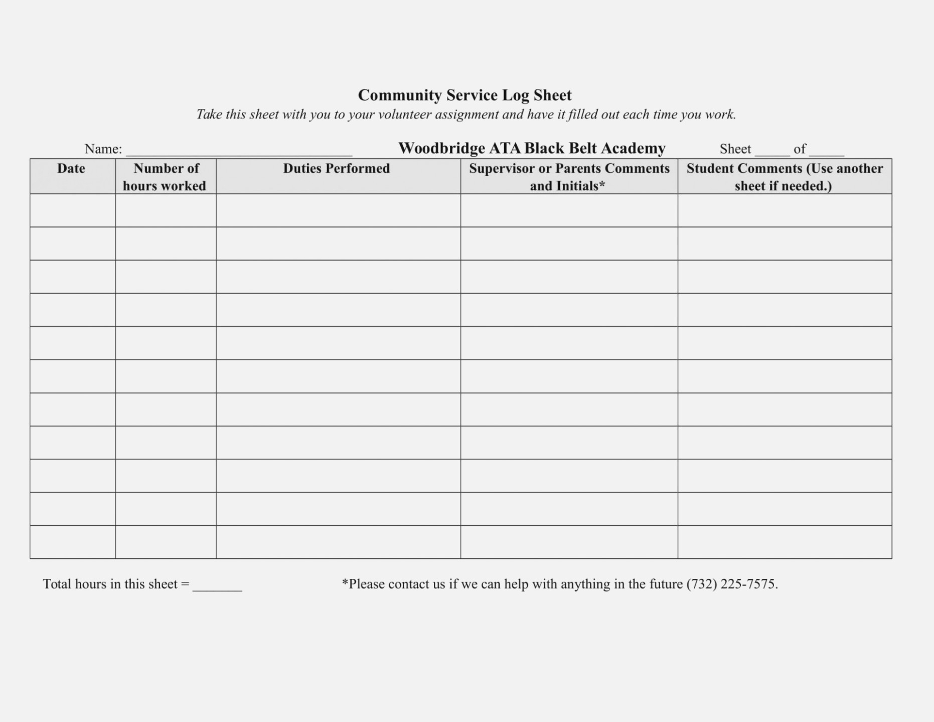 Community Service Forms Form Templates Blank Hours Elegant Munity - Free Printable Community Service Log Sheet