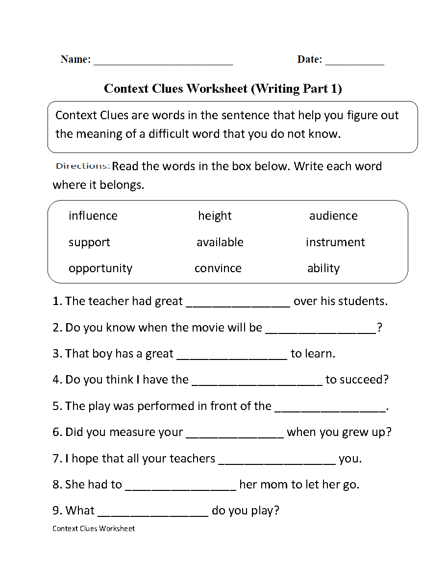 Context Clues Worksheet Writing Part 1 Intermediate--Free Worksheets - Free Printable 5Th Grade Context Clues Worksheets