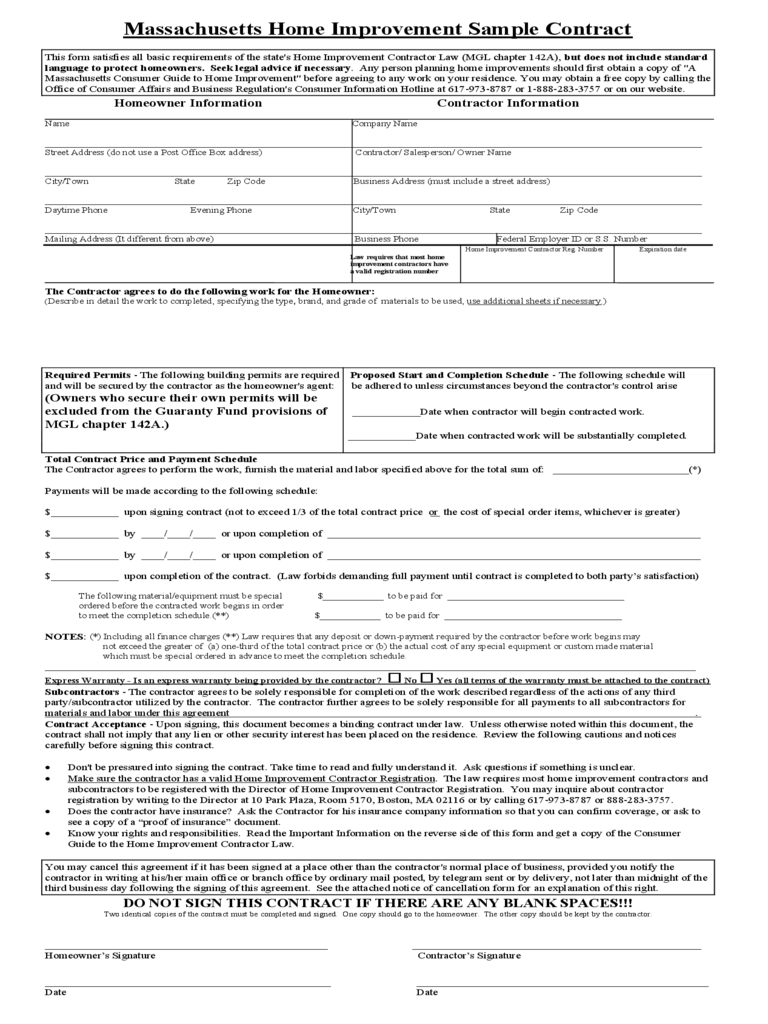 Contract: Free Printables Home Improvement Contract Template. Home - Free Printable Home Improvement Contracts